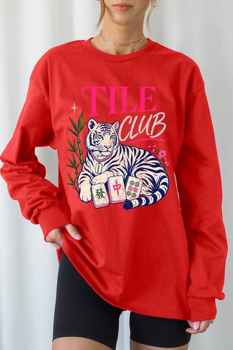 Mahjong Tile Club Tiger Graphic Long Sleeve Tee
