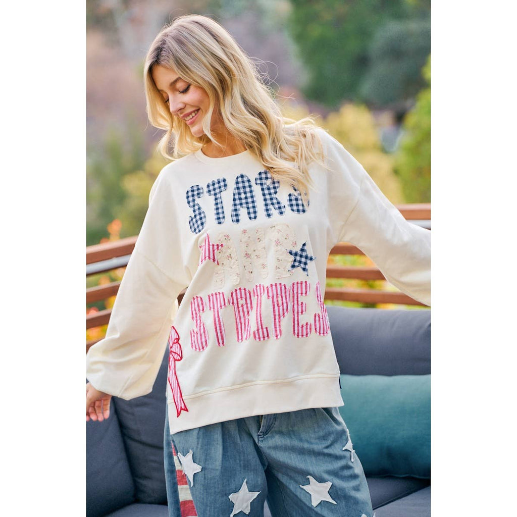 4TH OF JULY STARS AND STRIPES PATCHES SWEATSHIRT