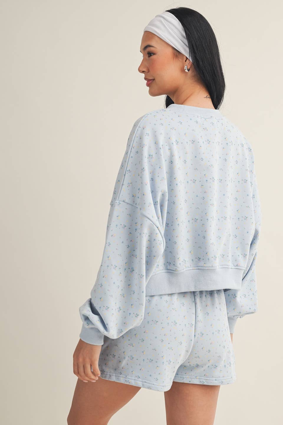 Salty Ditsy Print Crewneck Crop Sweatshirt