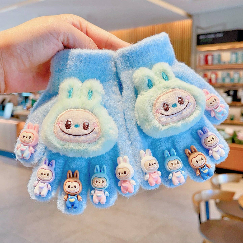 🧤 “Labubu Paws” Cute Monster Furry Gloves for Kids – Five-Finger Warm Edition