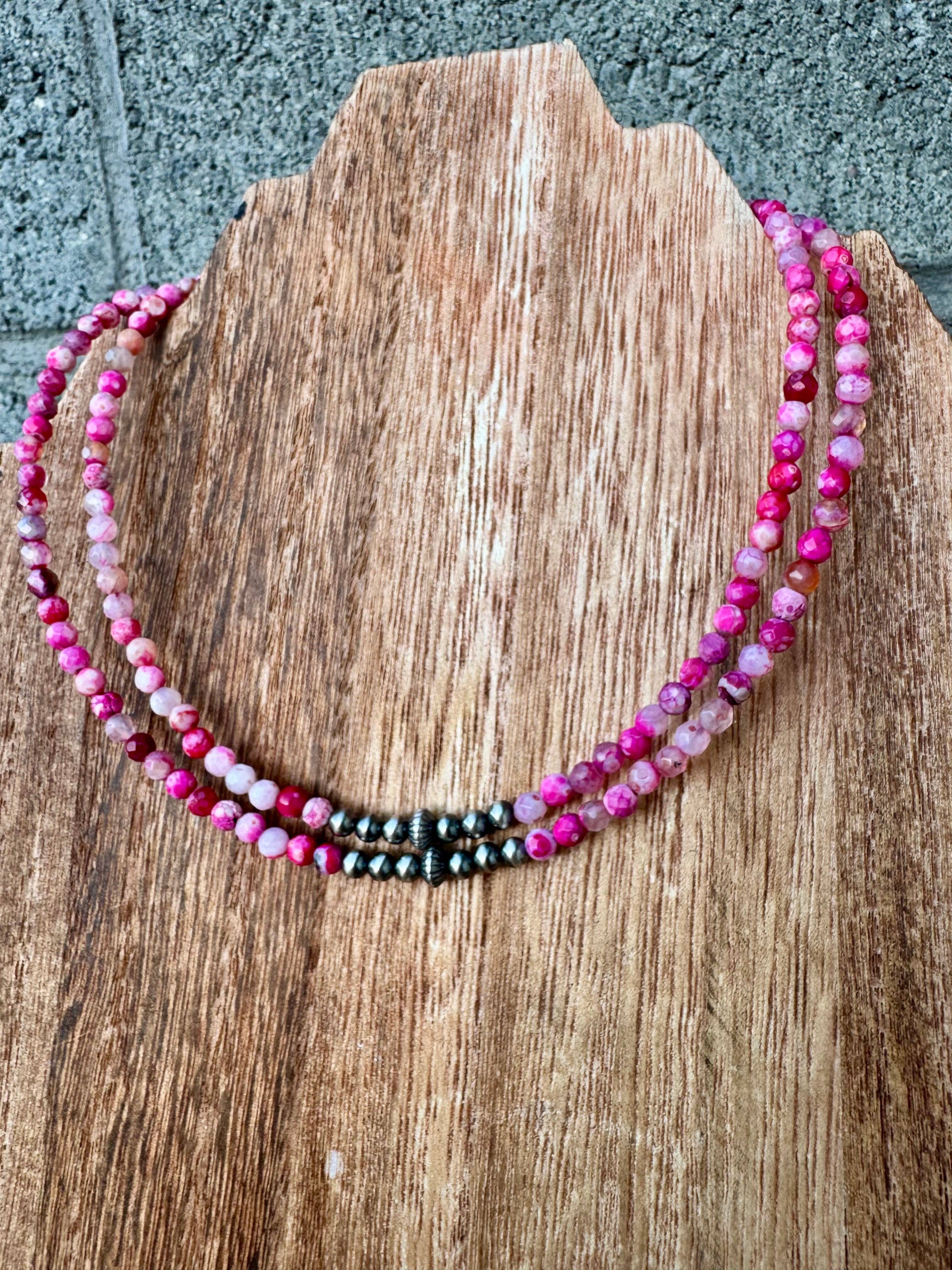 Pink Choker With Navajo Pearls/Western choker/Small Choker