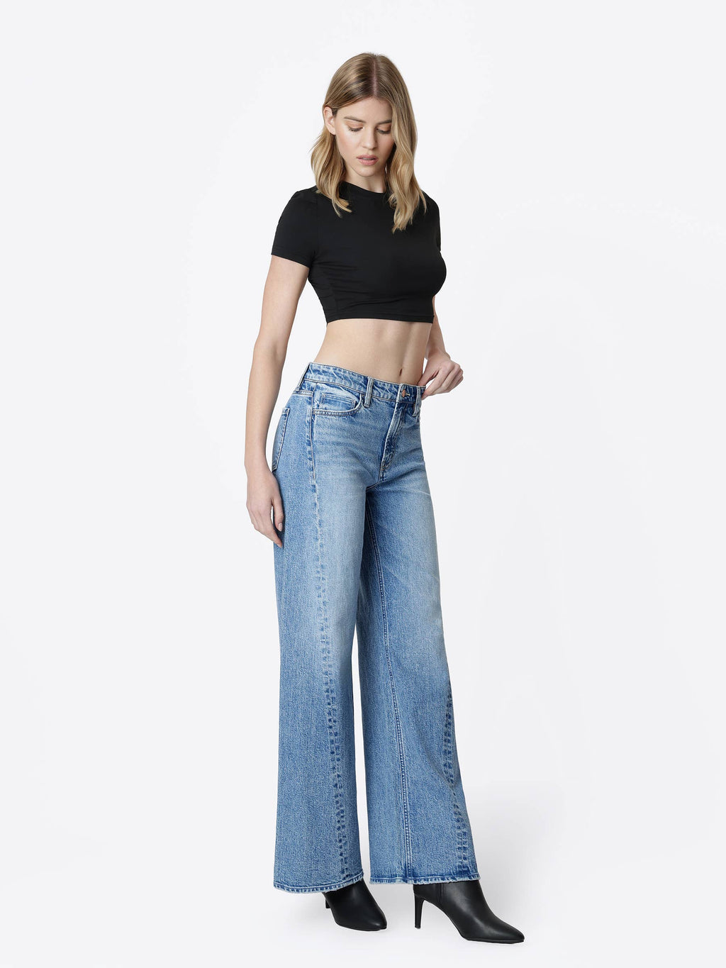 HIGH RISE SIDE SEAMED TINTED WIDE LEG JEANS