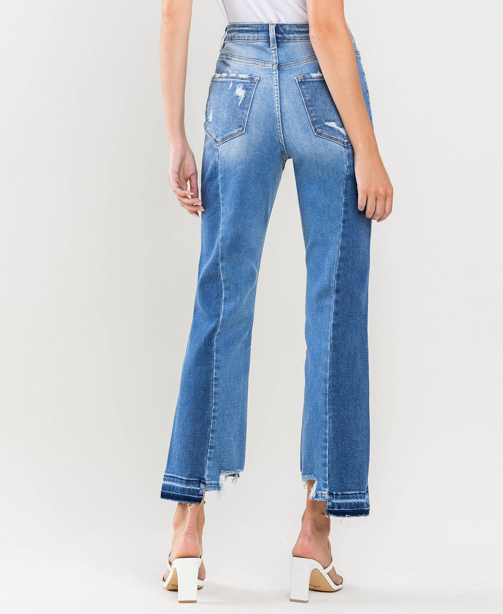 SUPER HIGH RISE SEAMED CONTRAST PANEL STRAIGHT JEANS F4509