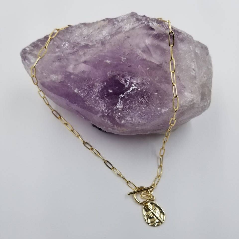 Hammered Cross Paperclip Toggle Necklace - Gold & Silver