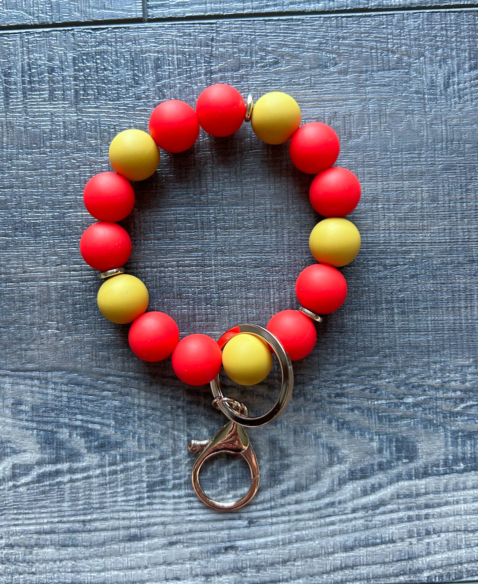 Game Day Wristlet Keychain in Red and Golden Yellow