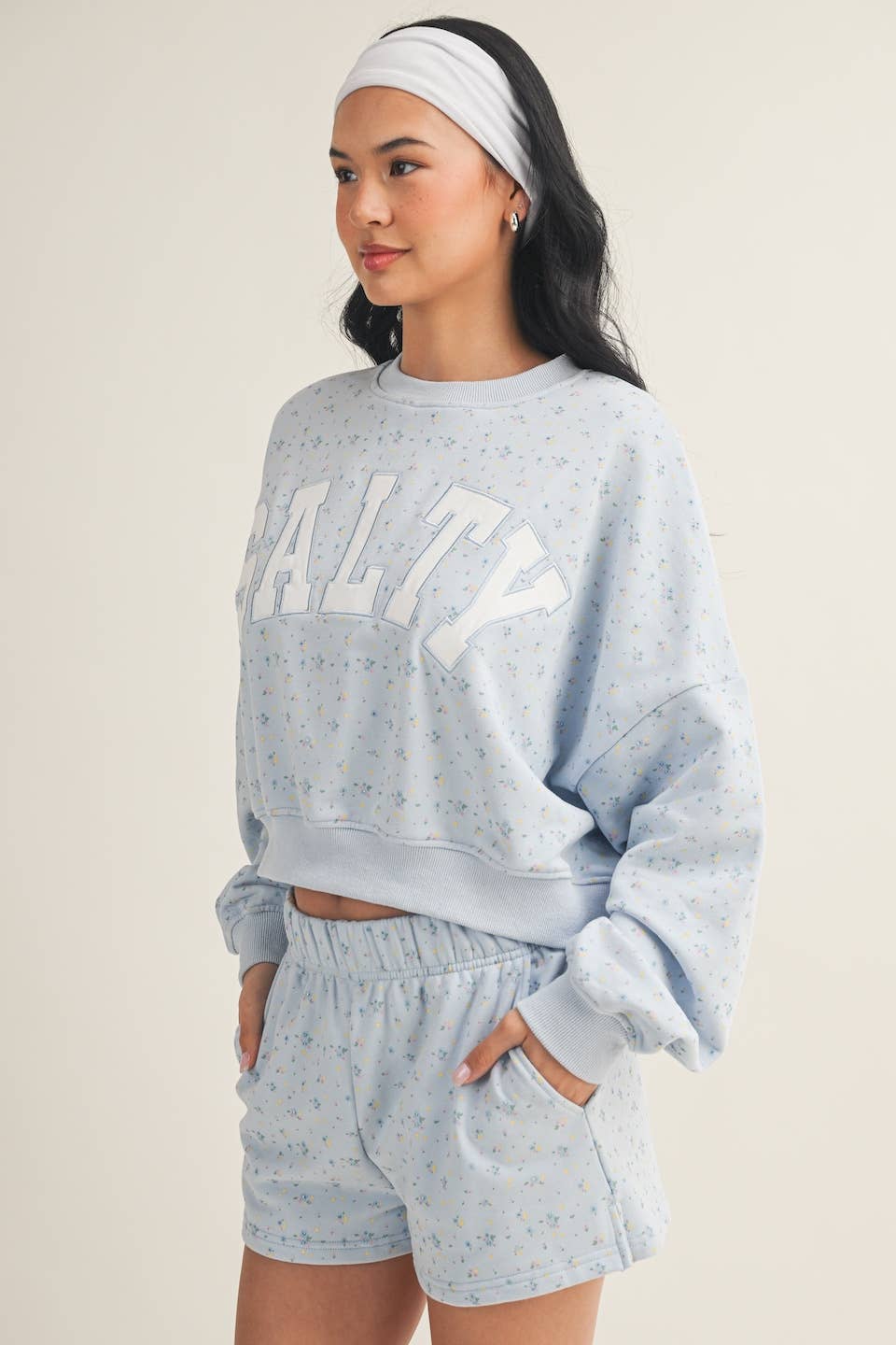 Salty Ditsy Print Crewneck Crop Sweatshirt