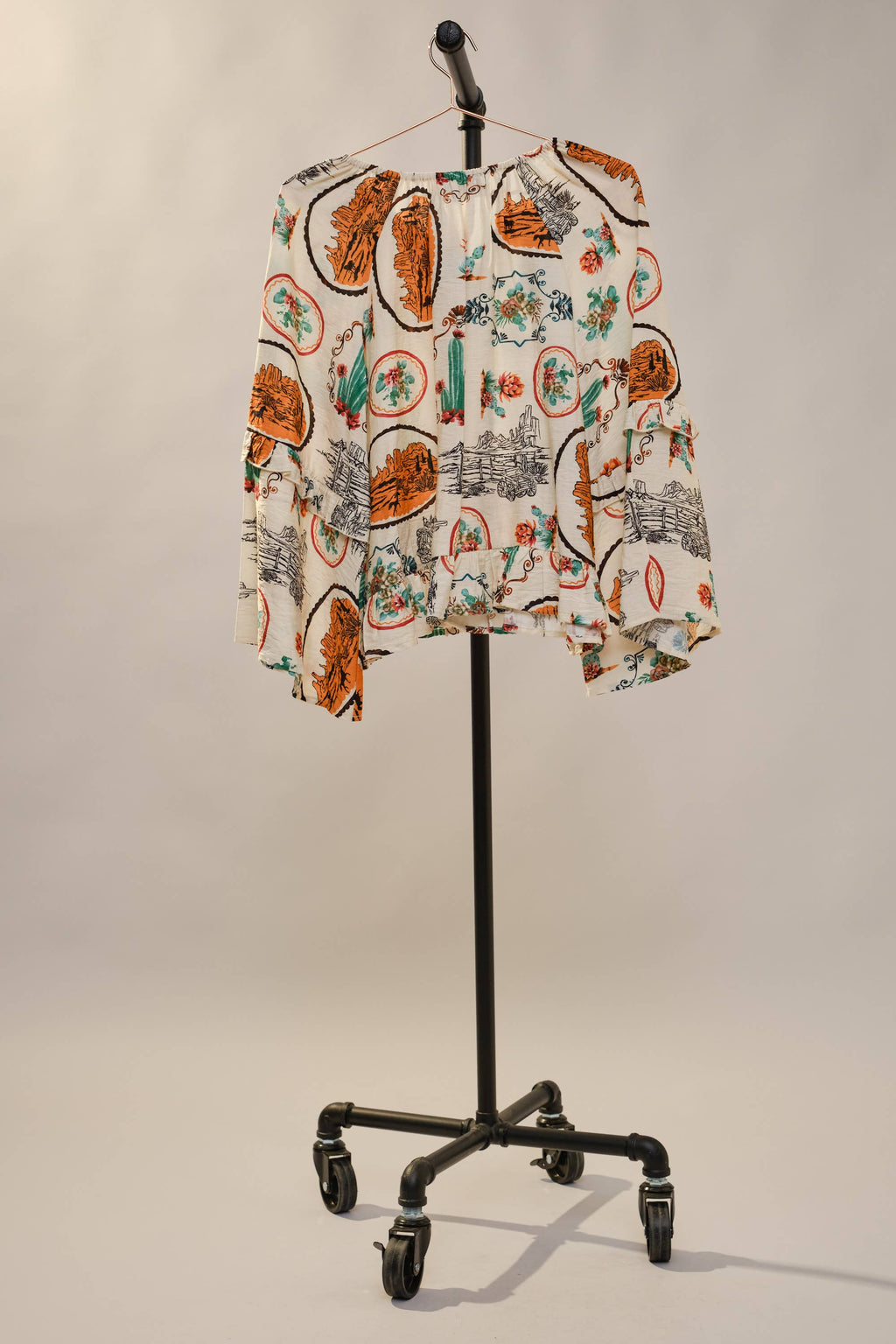 Western Print Peasant Blouse