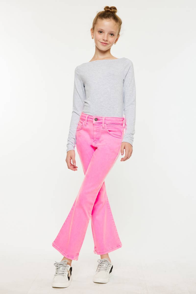 YOUTH HIGH RISE KICK FLARE JEANS NEON PINK