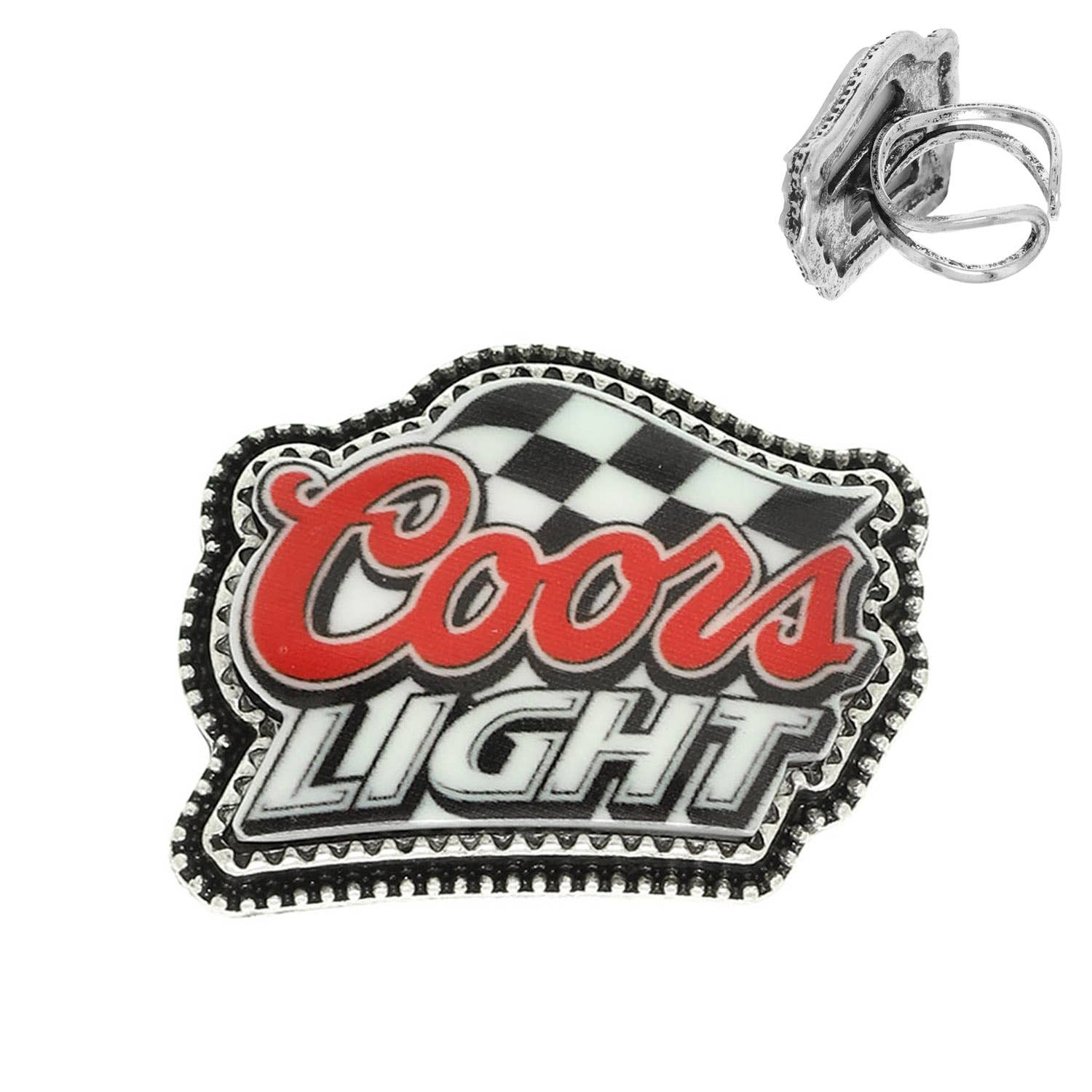 Western Enamel Beer Logo Cuff Ring with Checker Flag