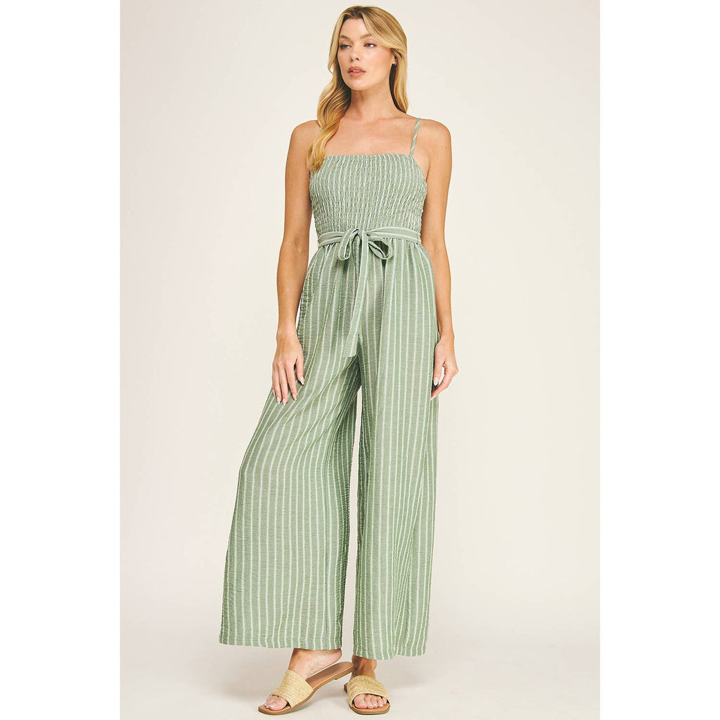 COASTAL STRIPE SMOCKED WIDE LEG JUMPSUIT