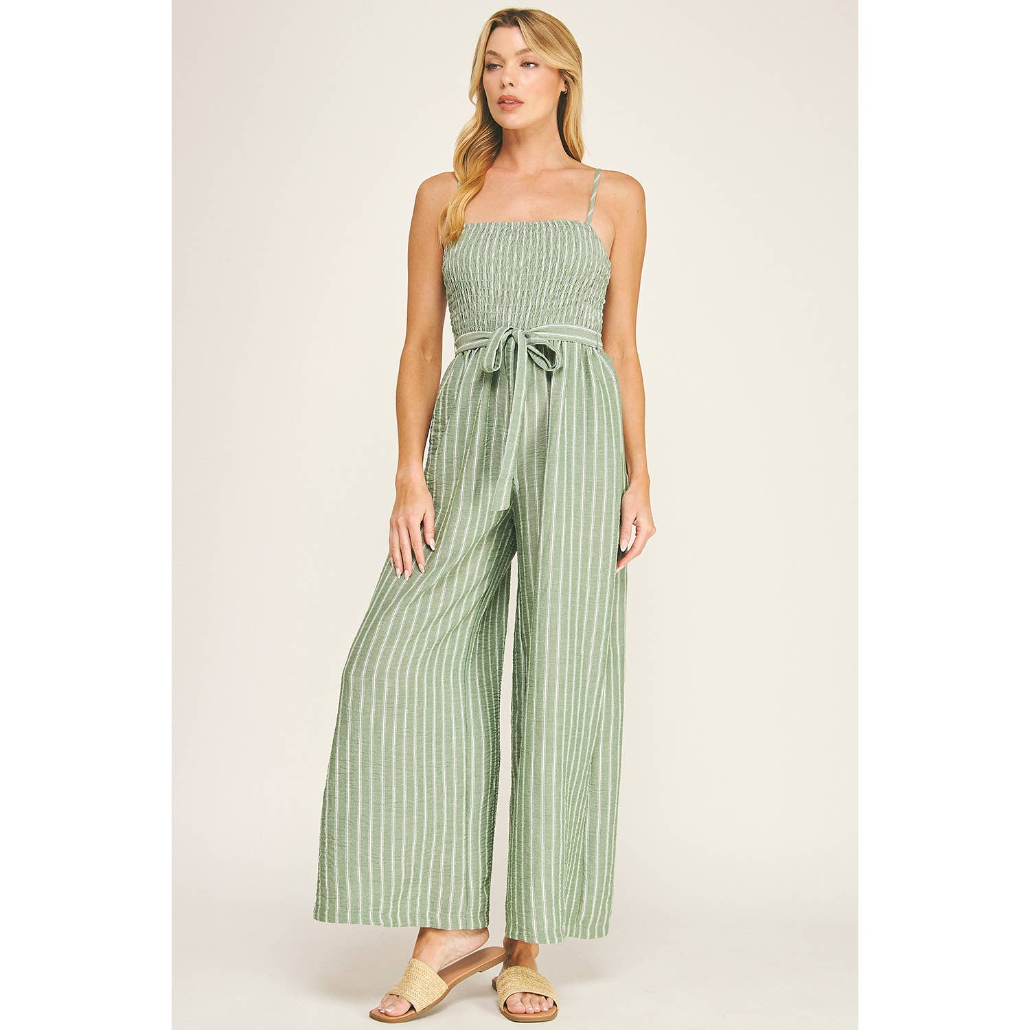 COASTAL STRIPE SMOCKED WIDE LEG JUMPSUIT