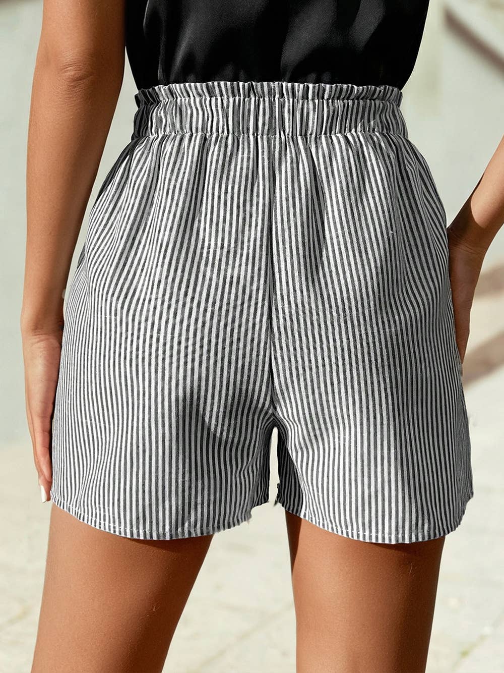 Casual High-Waisted Striped Shorts with Lace-Up Detail