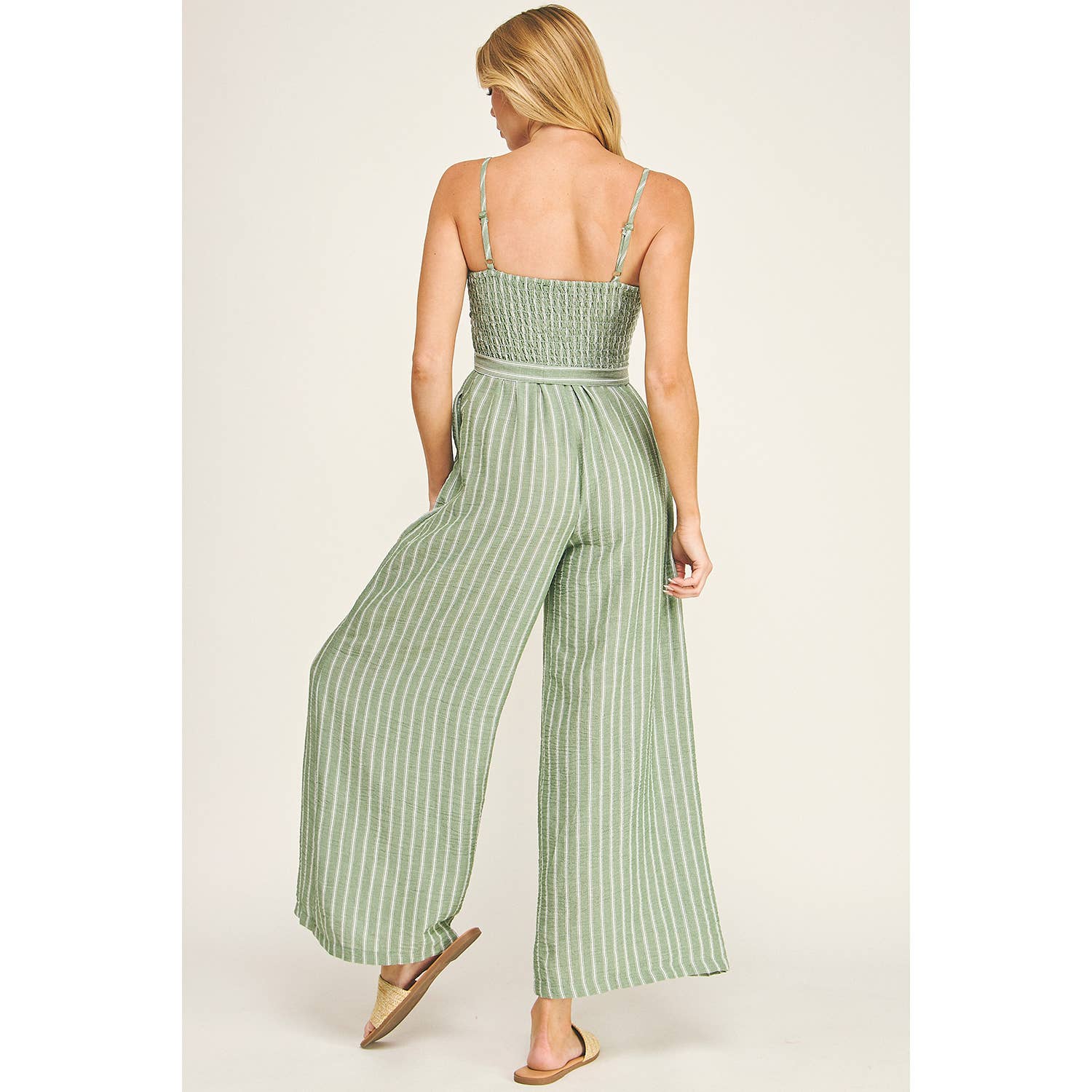 COASTAL STRIPE SMOCKED WIDE LEG JUMPSUIT