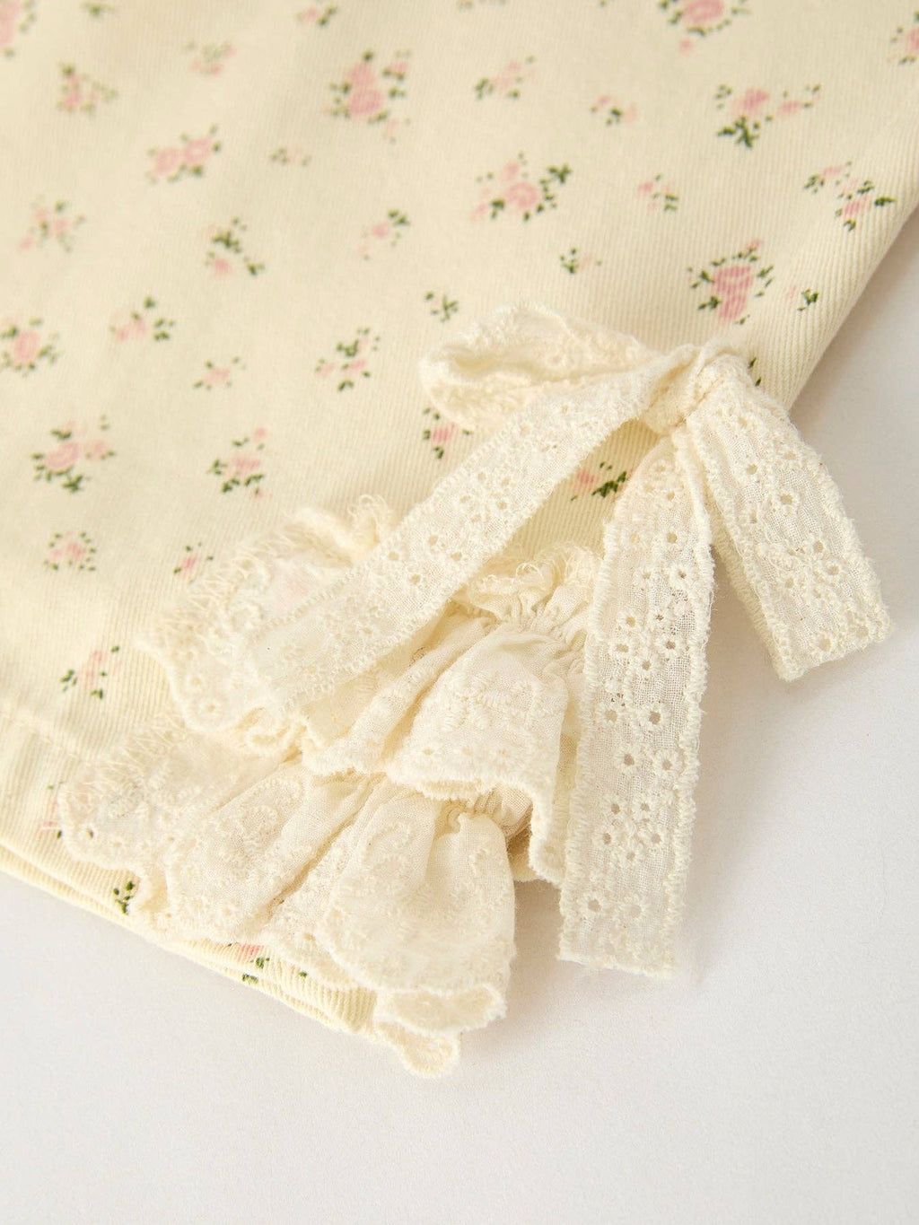 Girls Floral Beige Denim Trousers