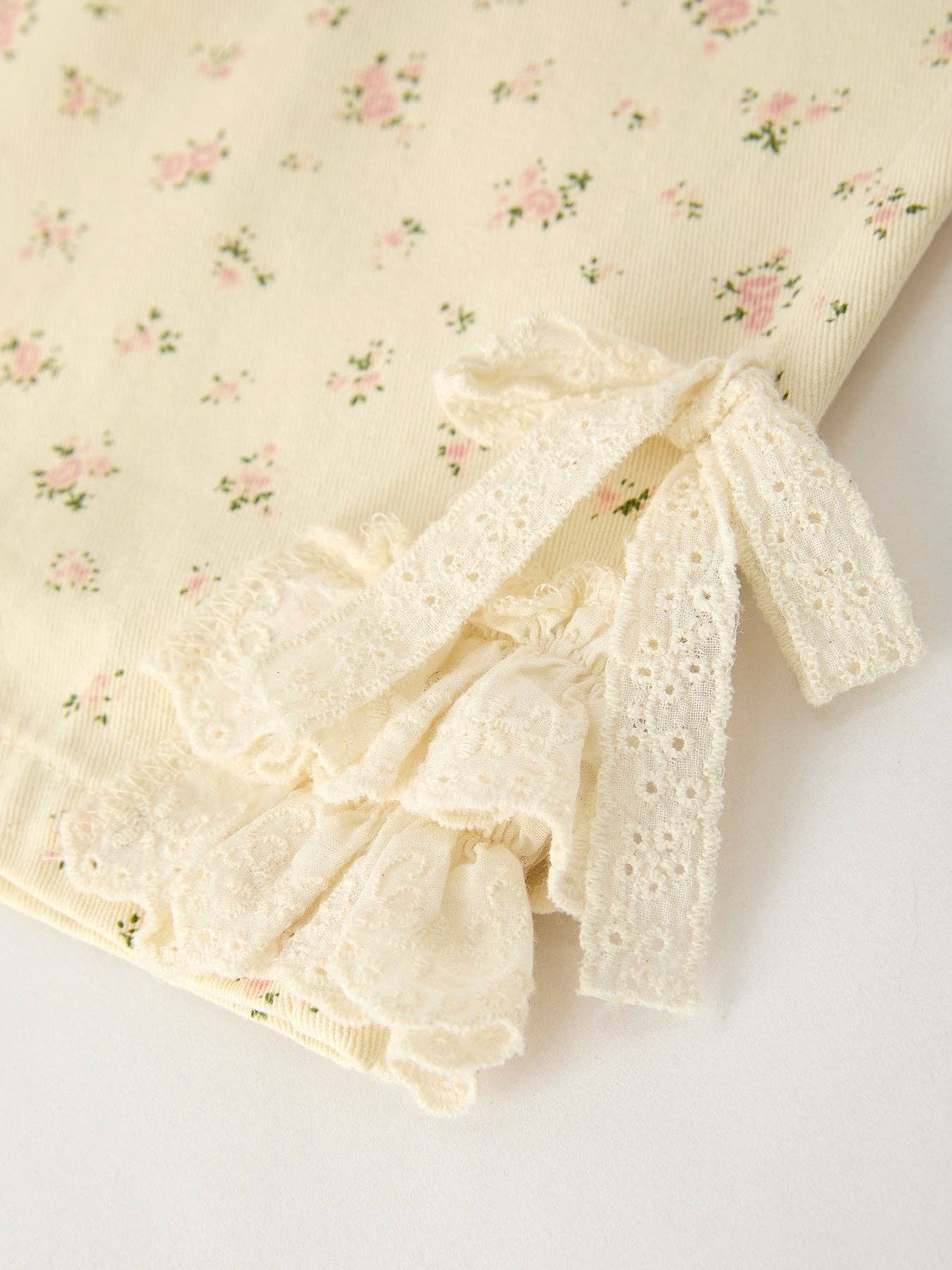 Girls Floral Beige Denim Trousers