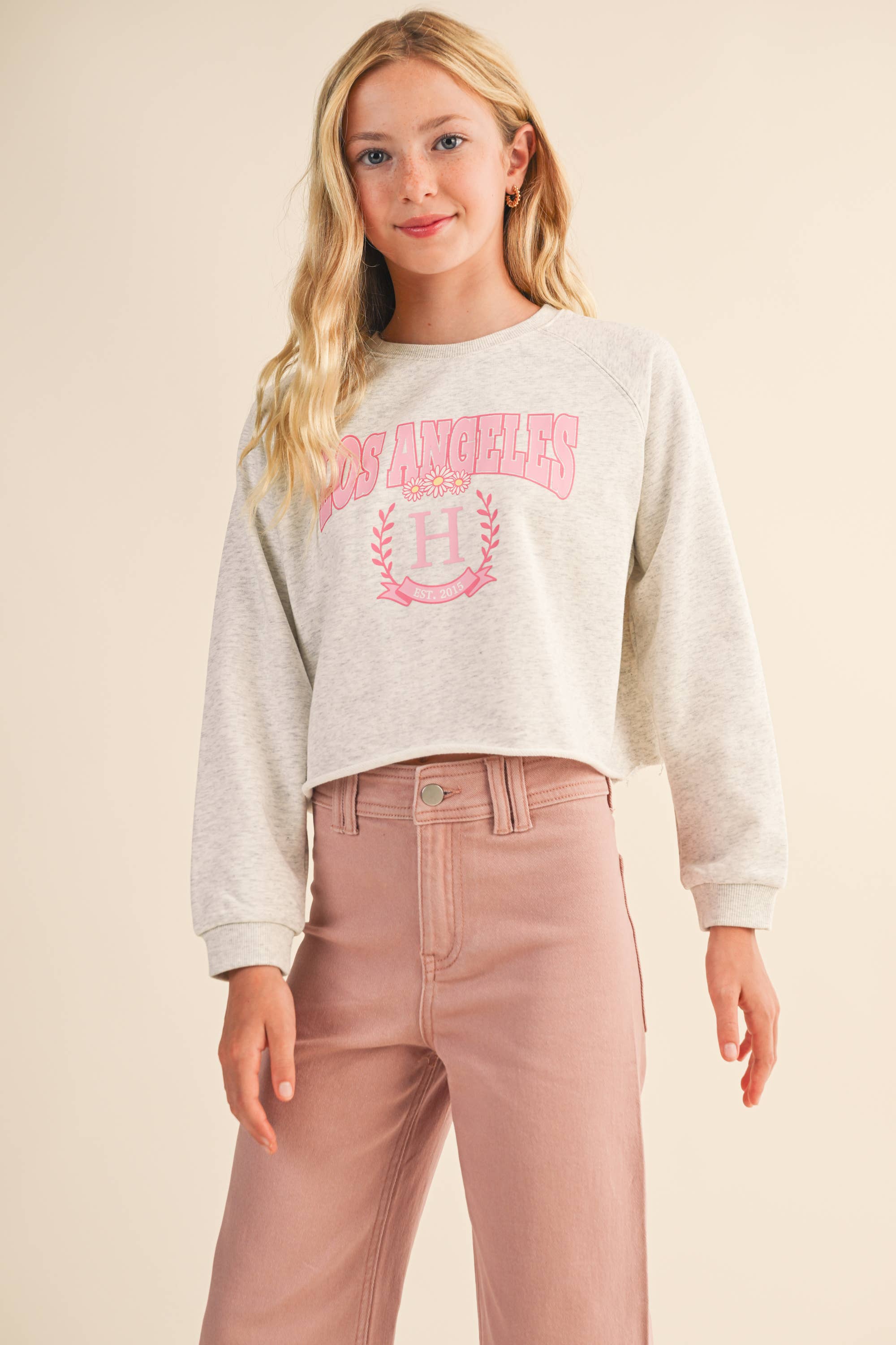 TWEEN KIDS GIRLS CROPPED RAGLAN SWEATSHIRT