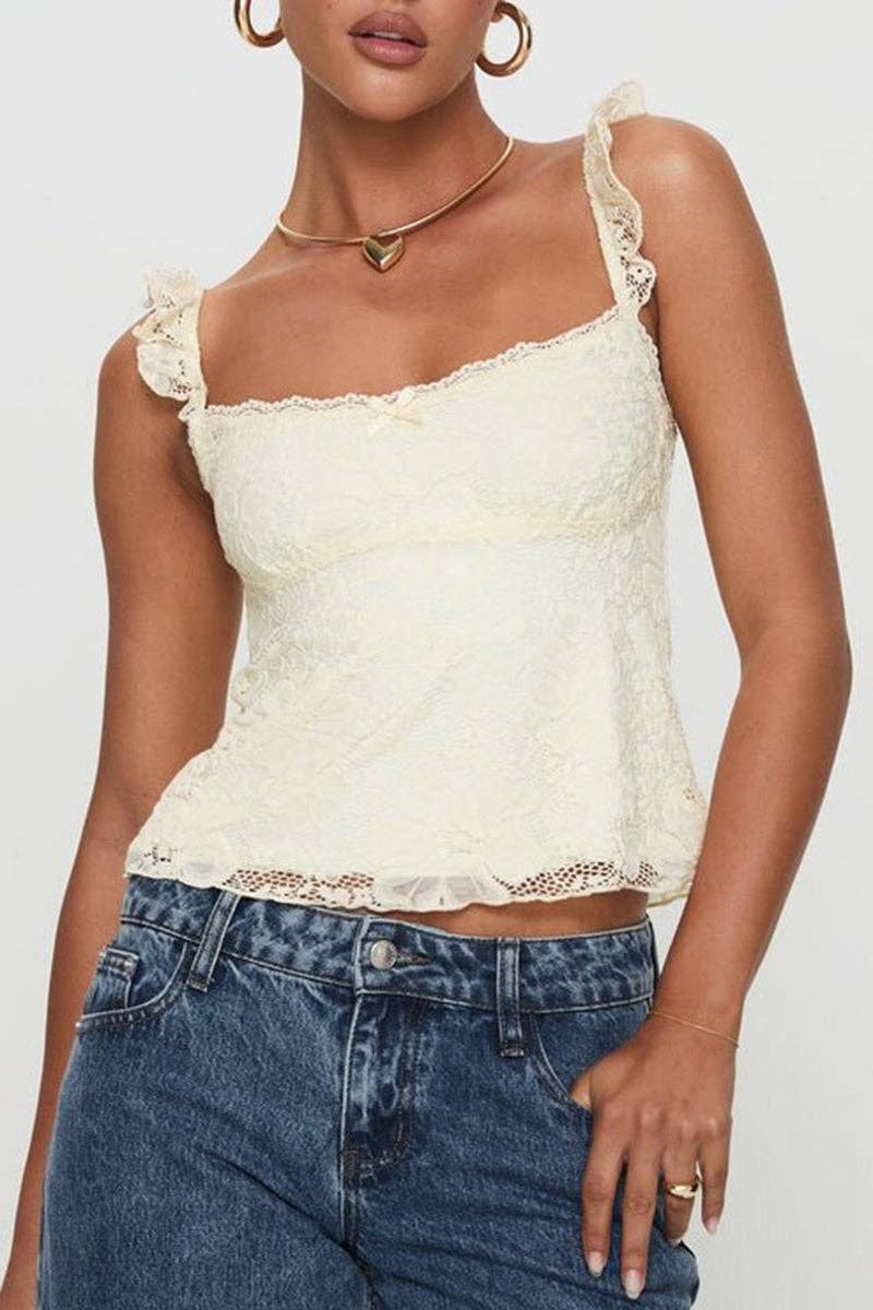 Ruffled Strap Lace Tank Top