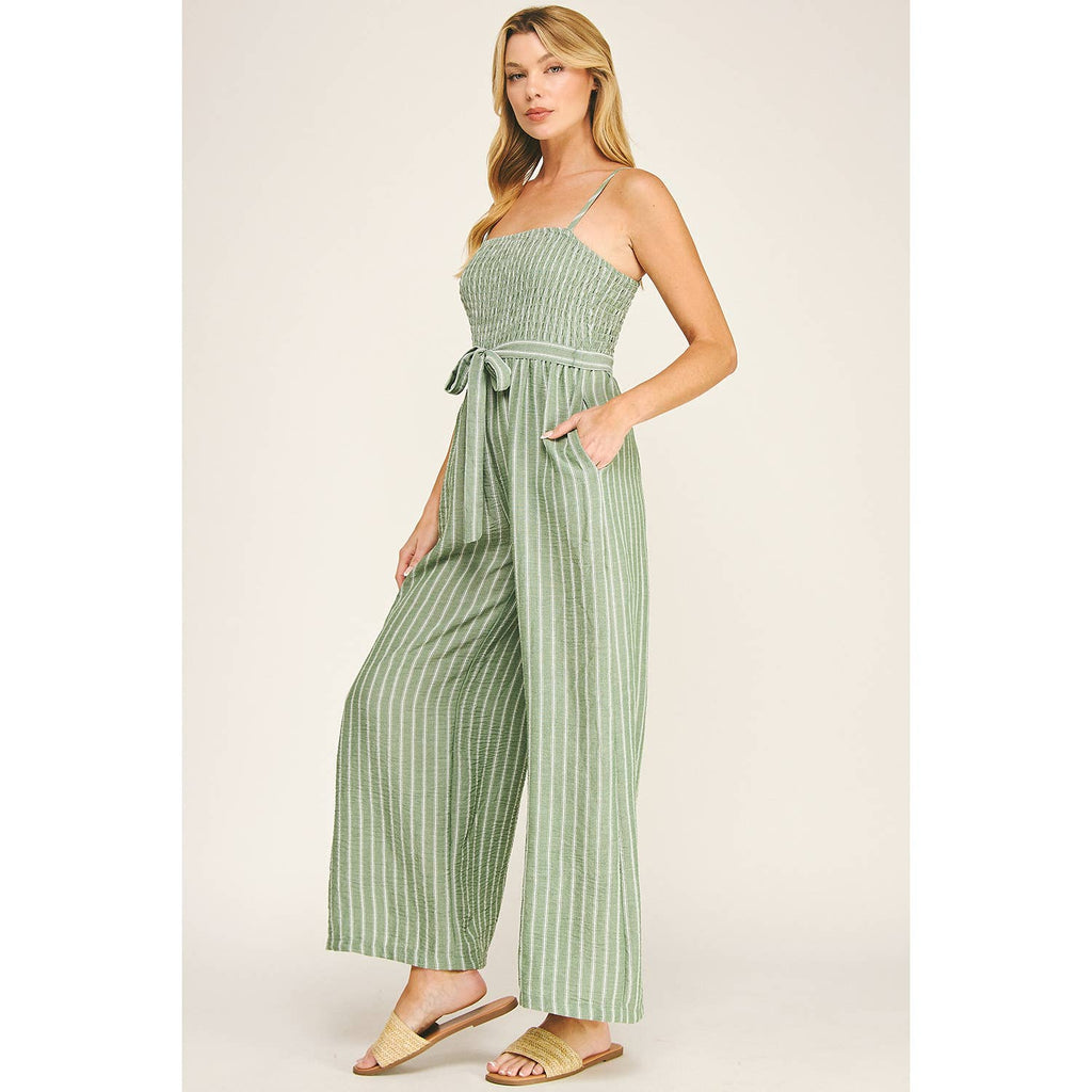 COASTAL STRIPE SMOCKED WIDE LEG JUMPSUIT