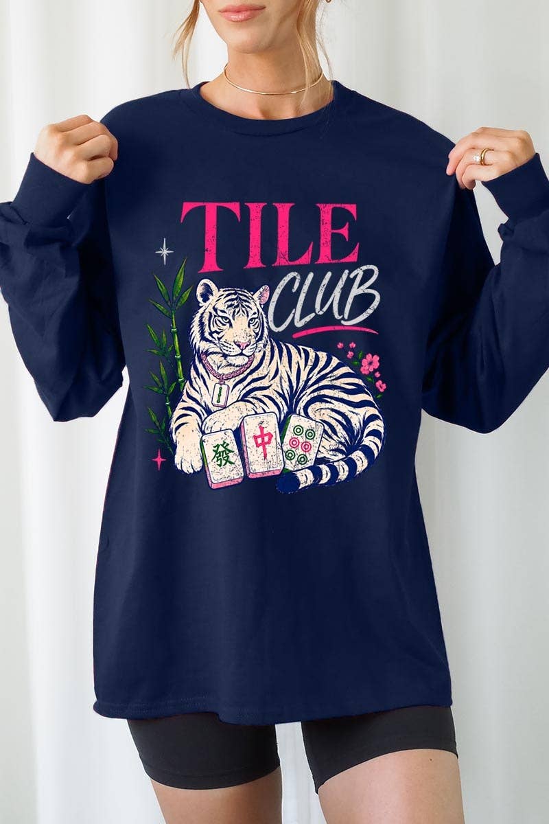 Mahjong Tile Club Tiger Graphic Long Sleeve Tee