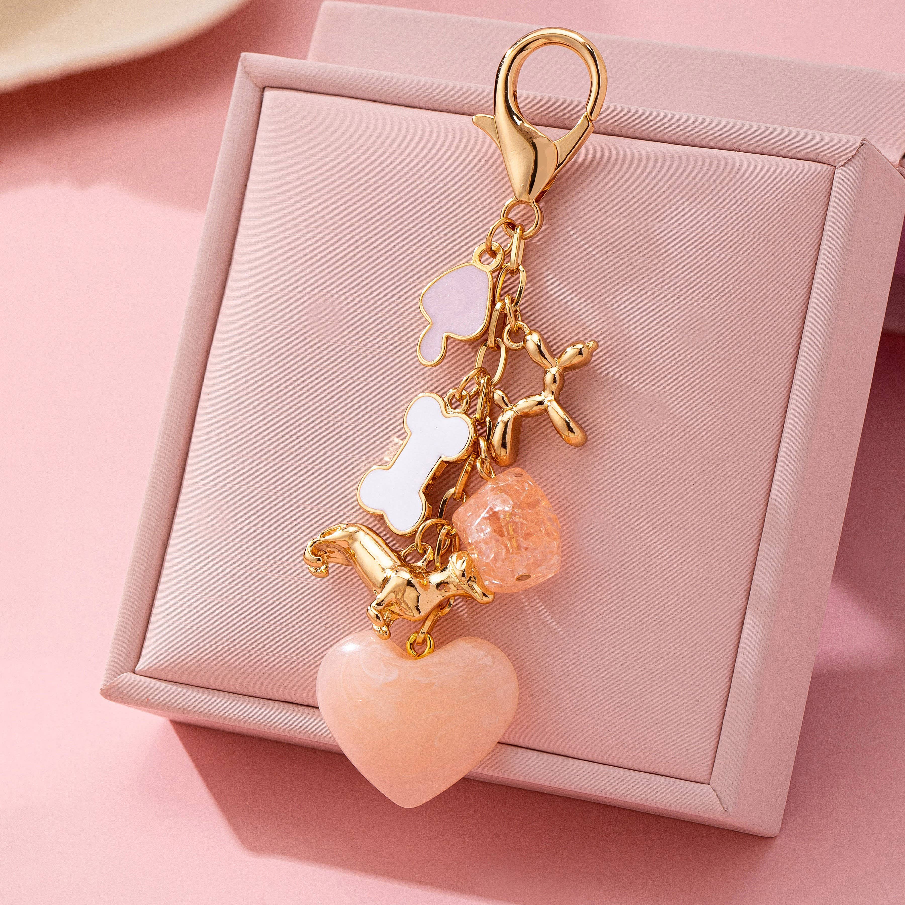 BAG CHARM-HEART DOG BONE BAG CHARM KEY CHAIN