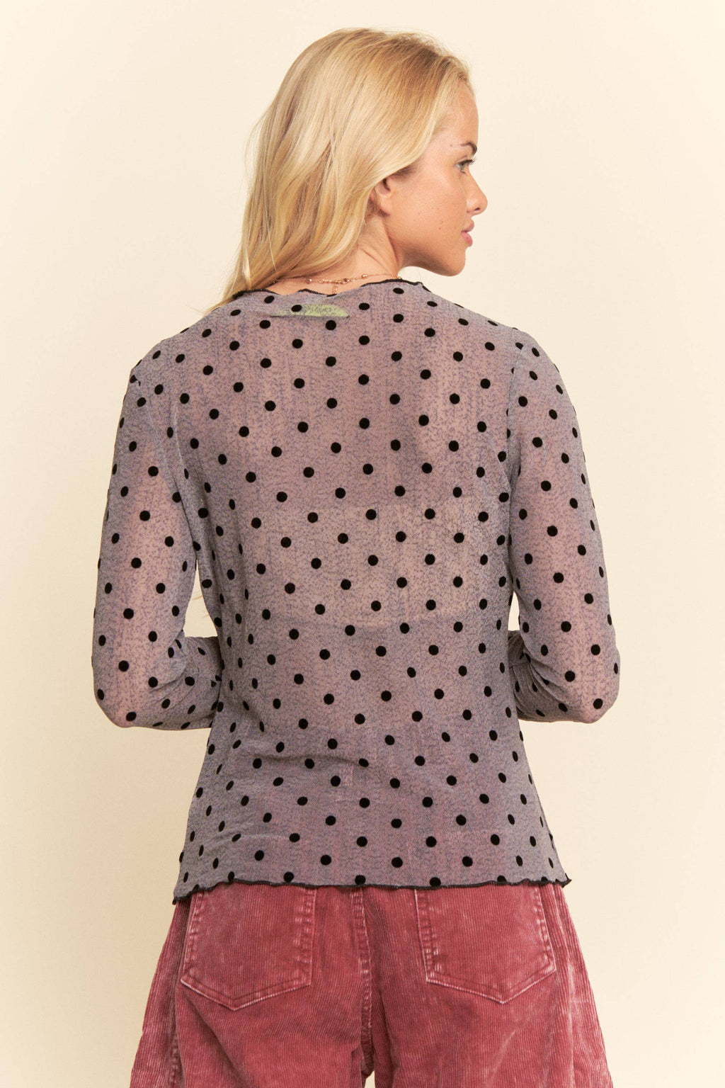 Polka Sheer long-sleeve mesh top