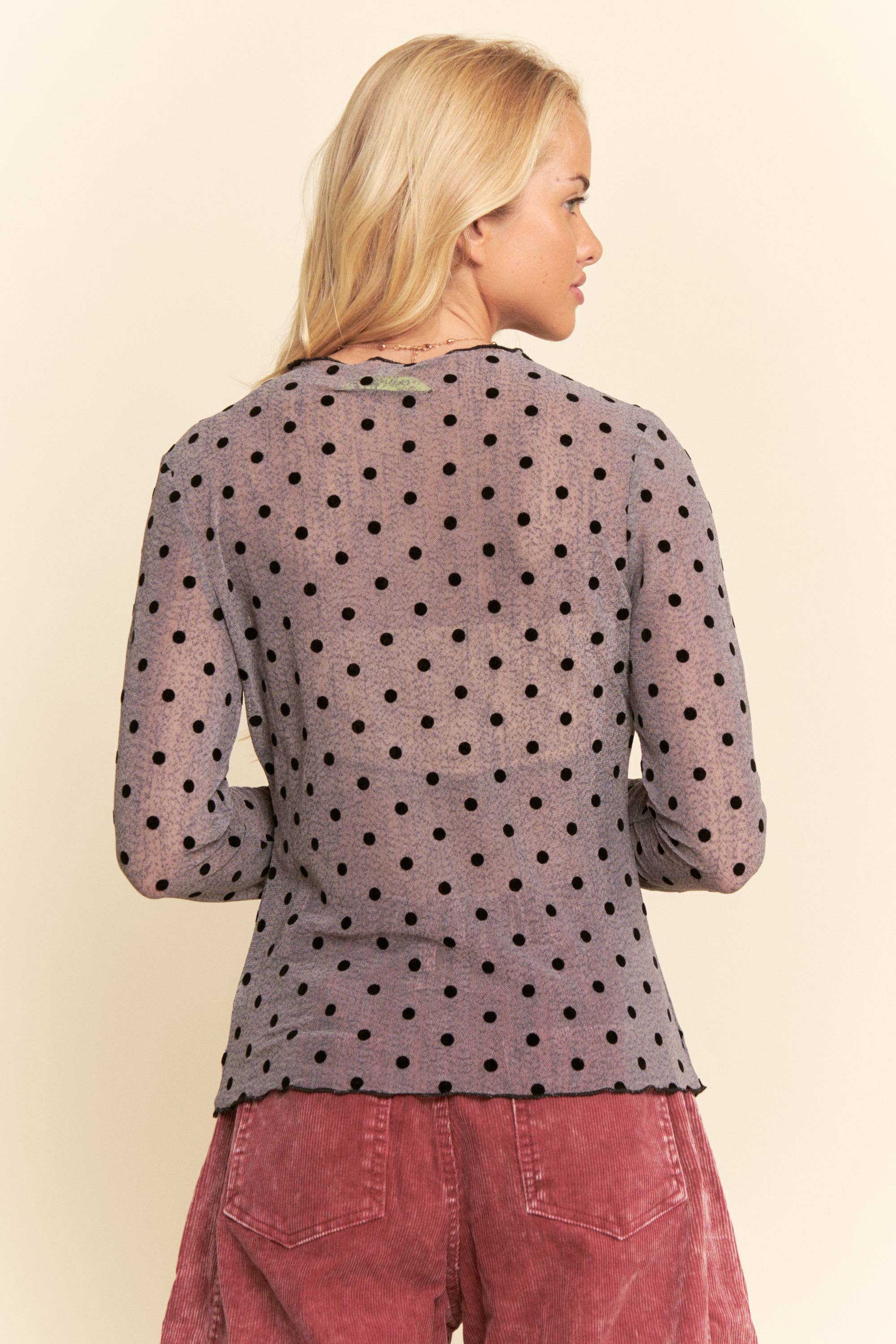 Polka Sheer long-sleeve mesh top