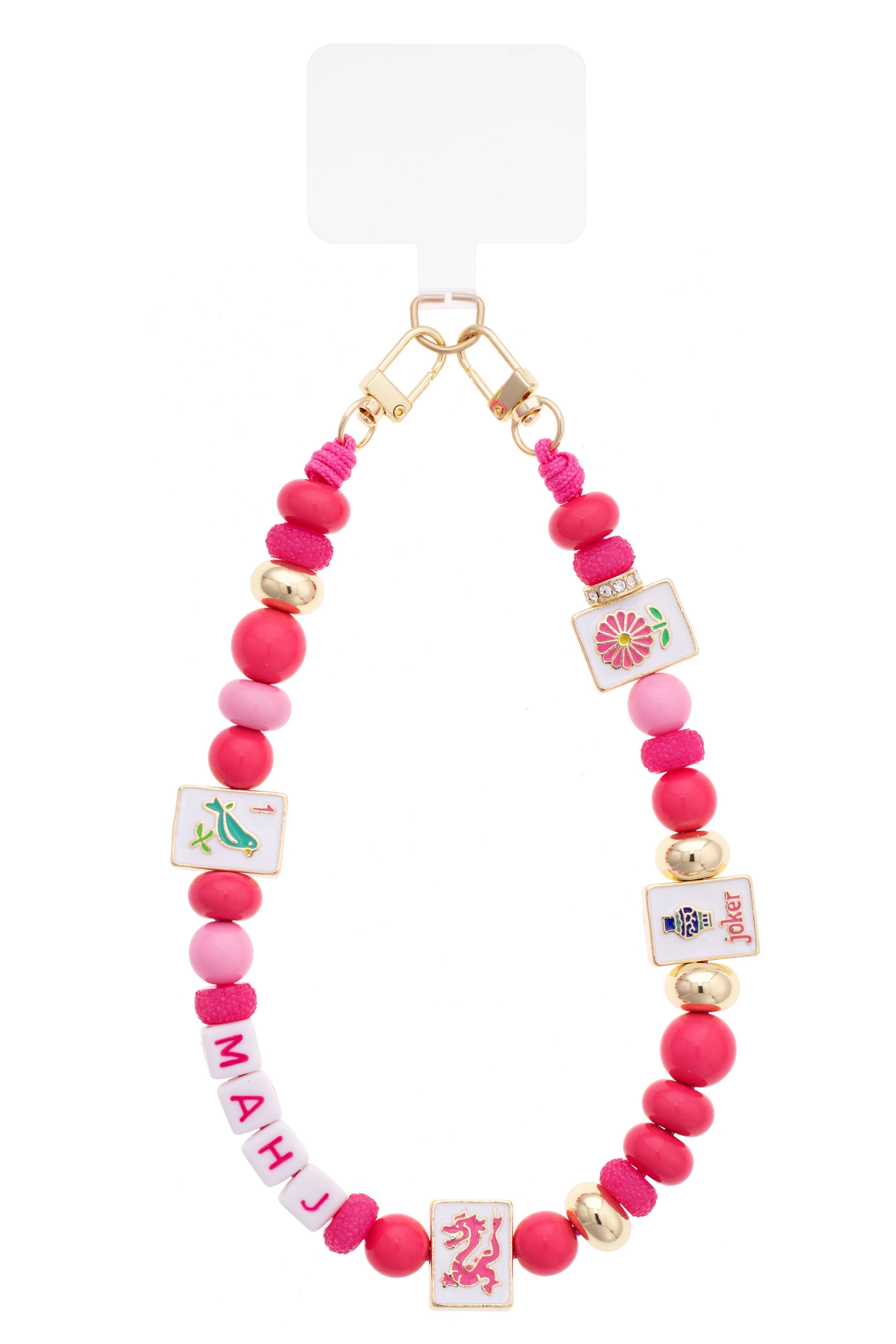 MAHJ Mahjong Beaded Cellphone Wristlet in Fuchsia Multi