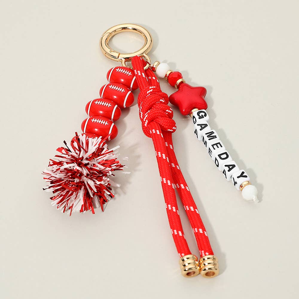 GAMEDAY Star Football Tinsel Pom Knot Tassel Keychain  Bag Charm