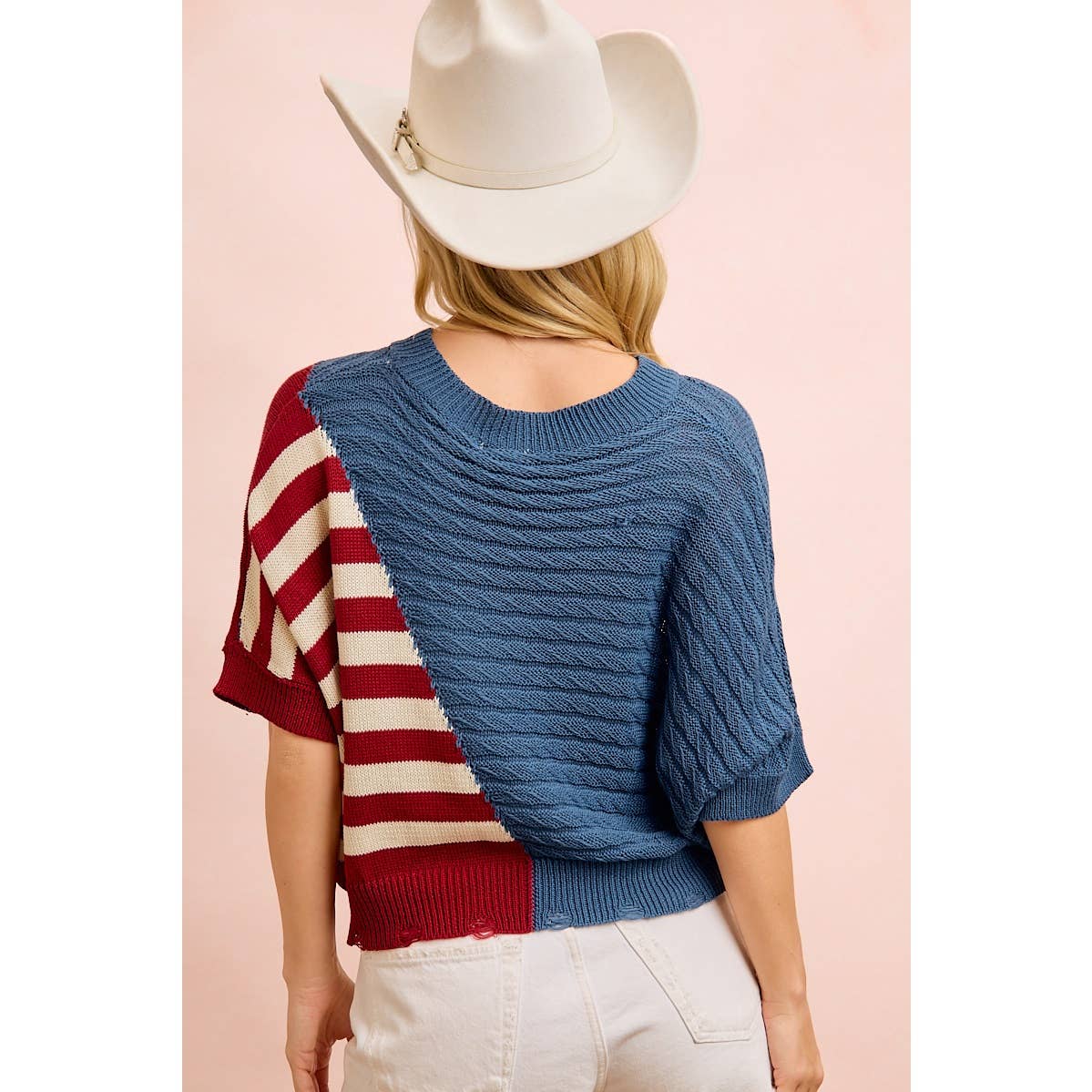 4TH OF JULY DIAGONAL STRIPE BLOCK TEXTURED KNIT TOP