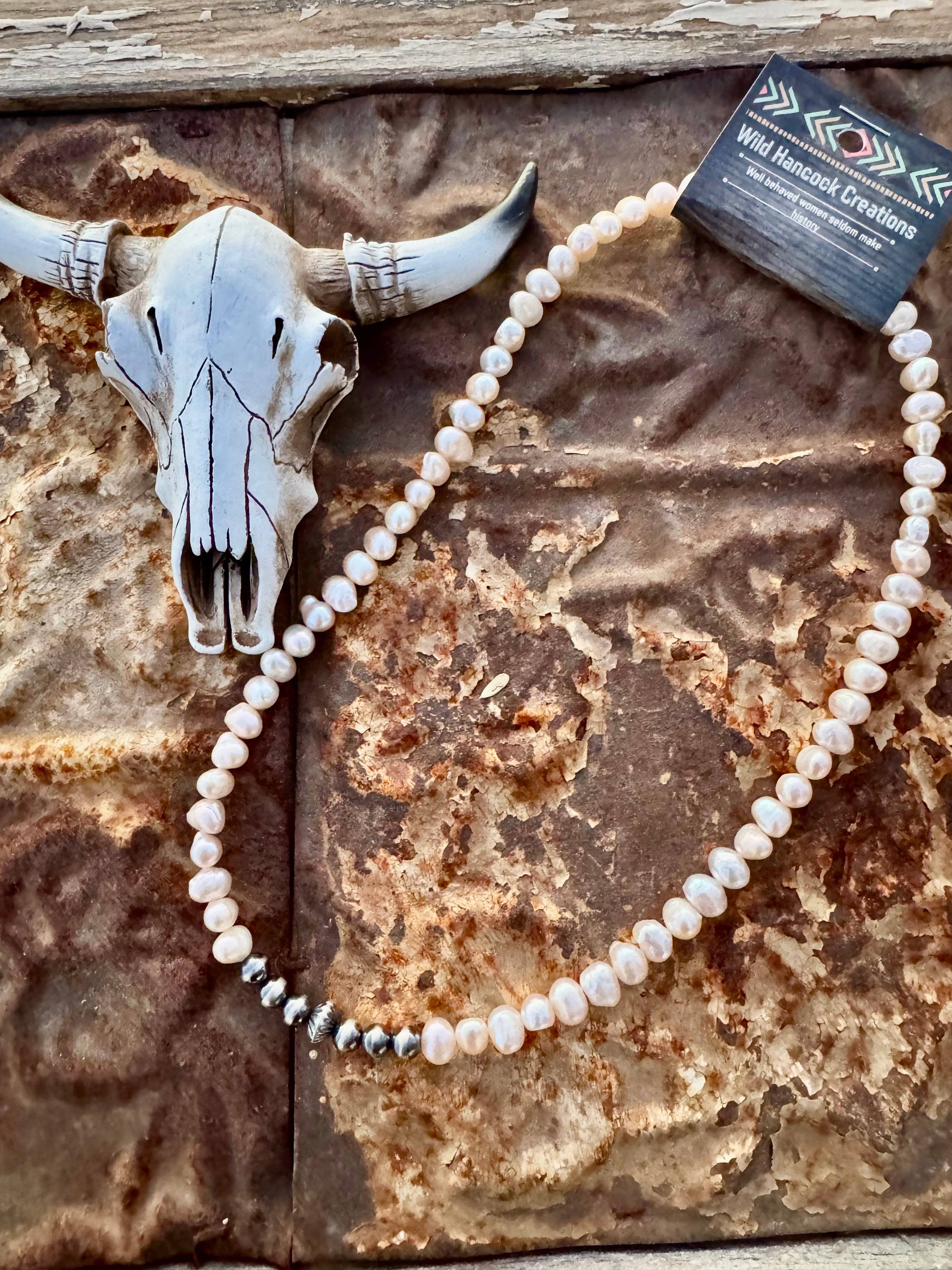 Navajo Pearl Necklace/Fresh Water Pearl Necklace/Boho Choker