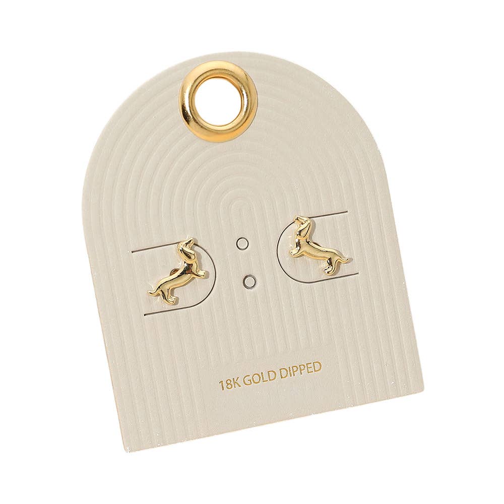 18K Gold Dipped Dachshund Dog Mini Stud Earrings