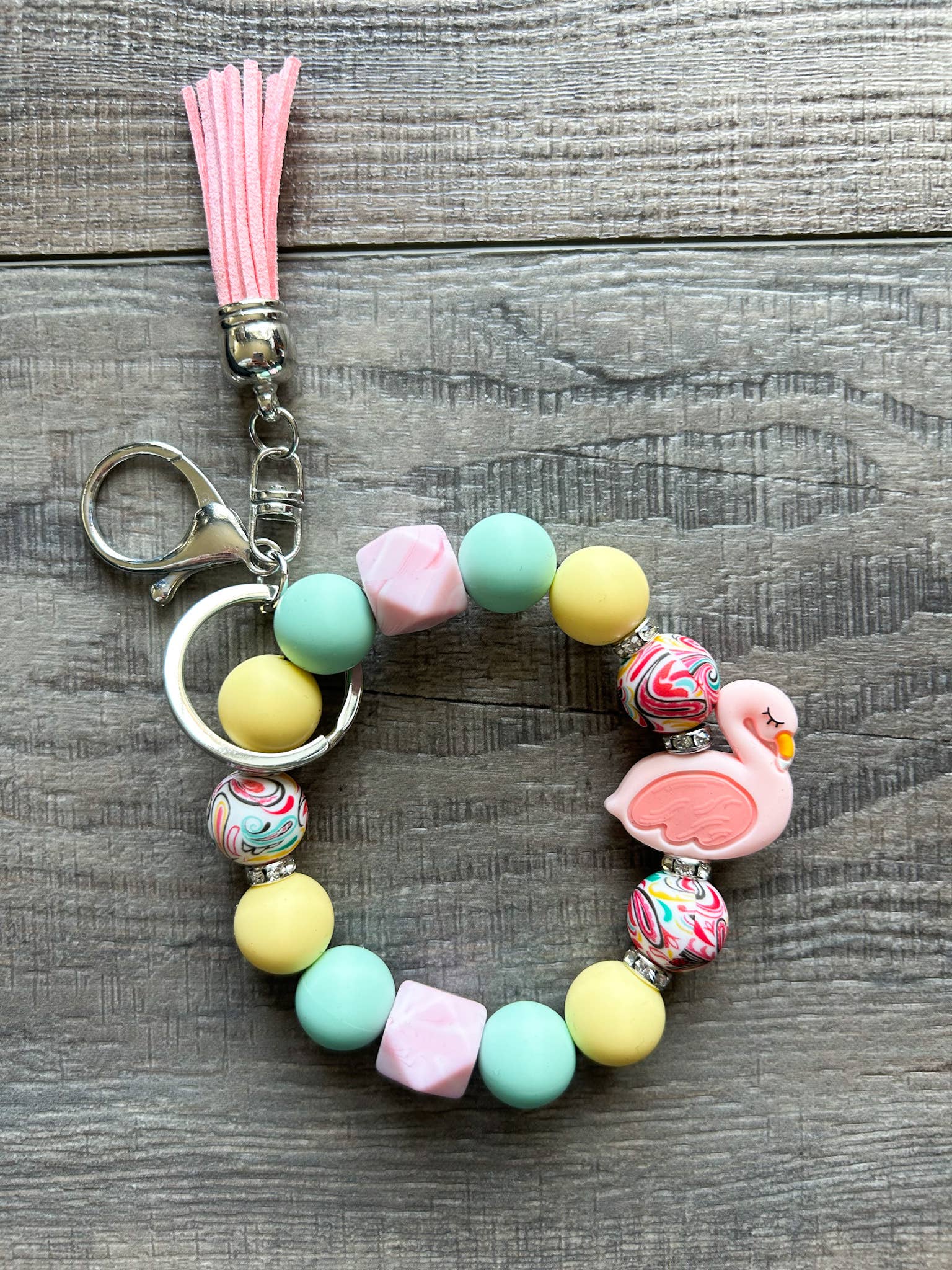Pastel Flamingo Wristlet Keychain