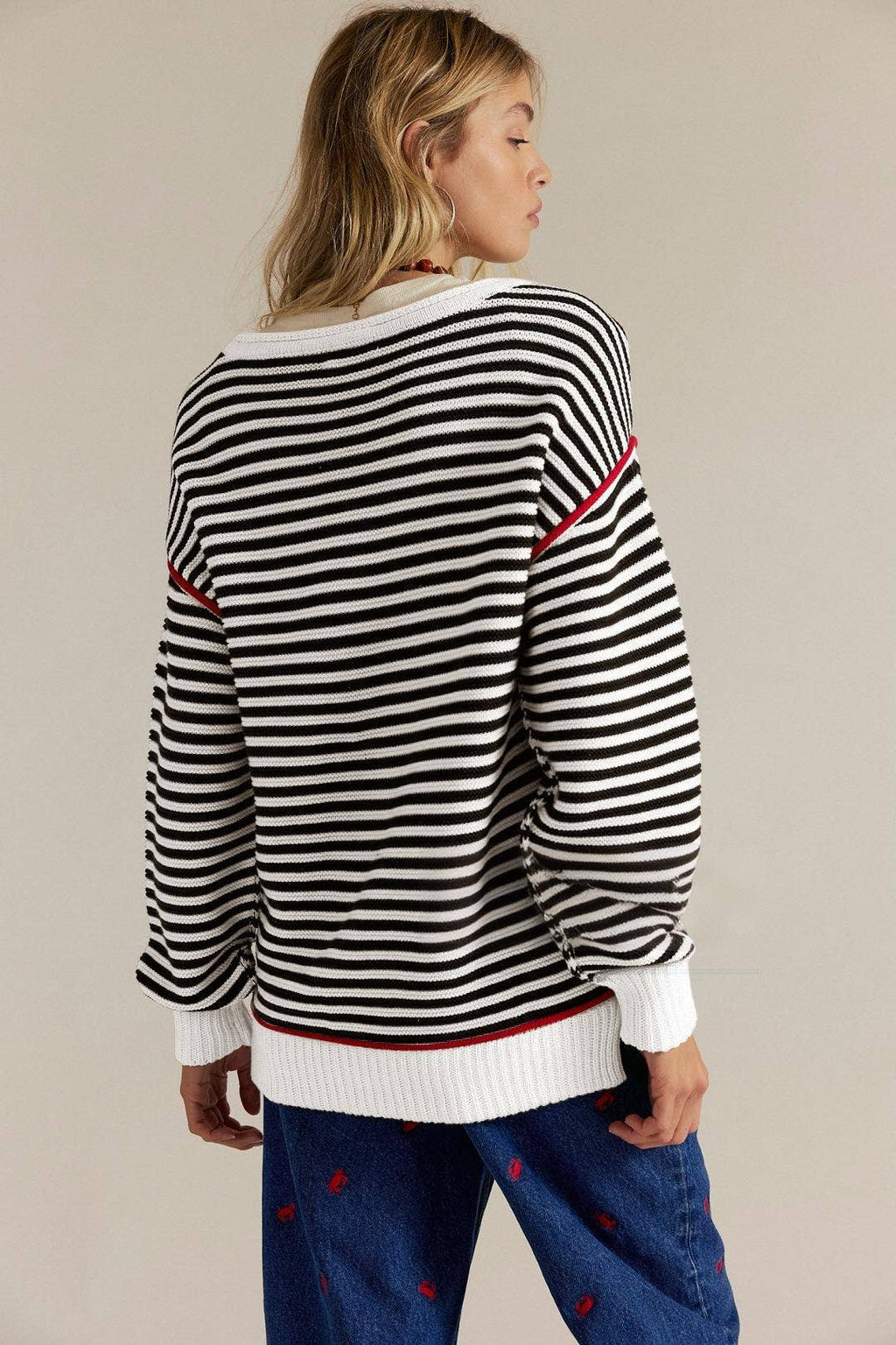 Striped Crewneck Knit Pullover Sweater – Relaxed Fit for Women