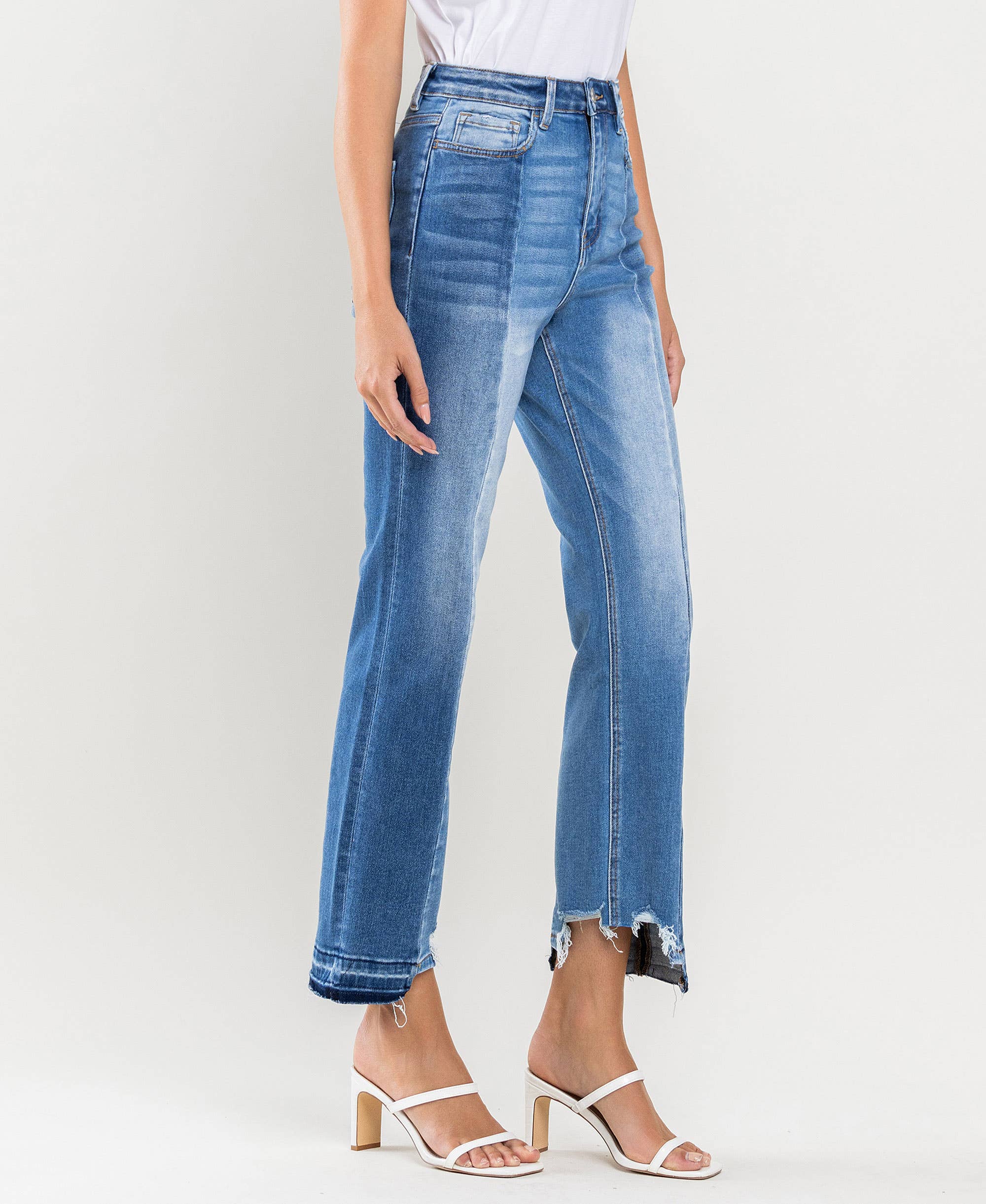 SUPER HIGH RISE SEAMED CONTRAST PANEL STRAIGHT JEANS F4509