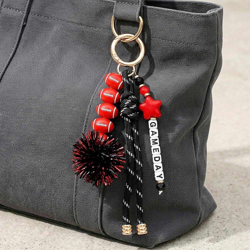 GAMEDAY Star Football Tinsel Pom Knot Tassel Keychain  Bag Charm