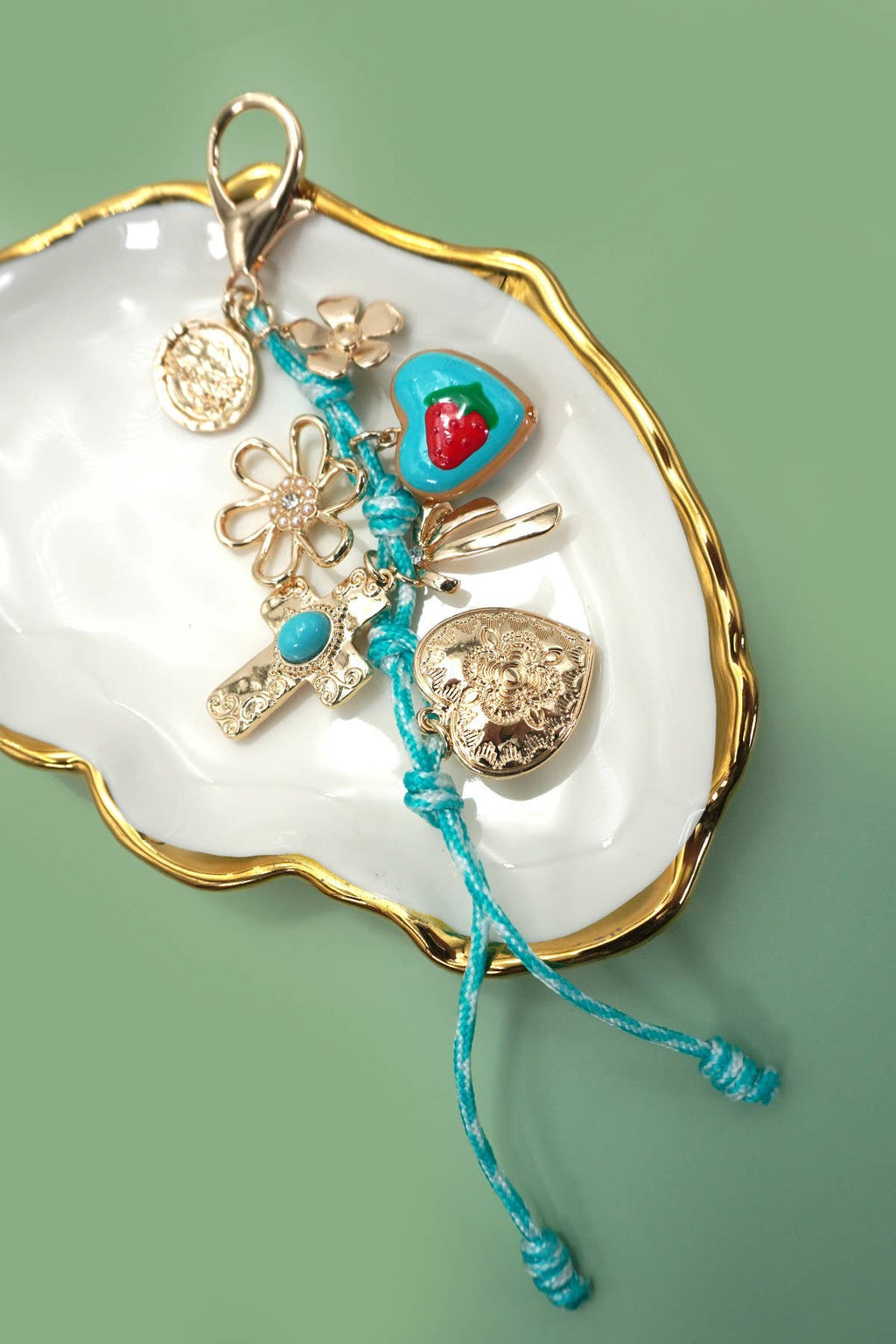 BAG CHARM-ROPE CROSS PORCELAIN STRAWBERRY