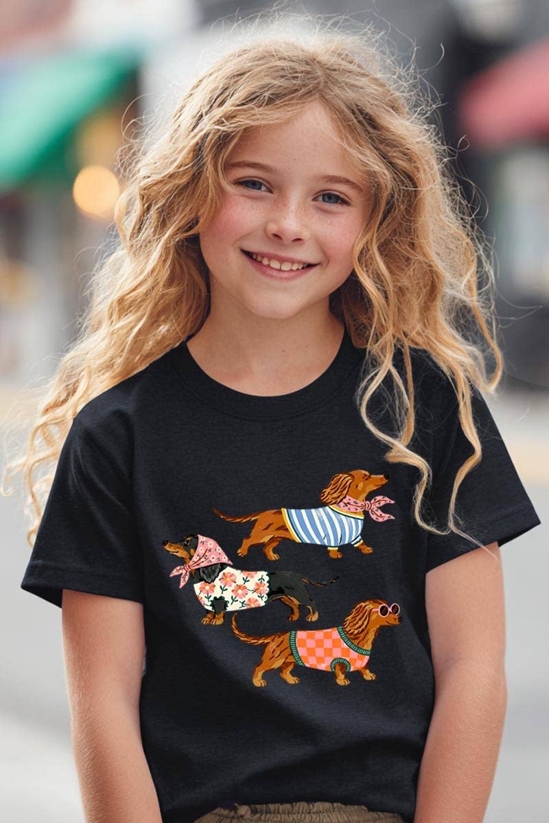 Stylish Dachshunds Kids Graphic Heavy Cotton Tee