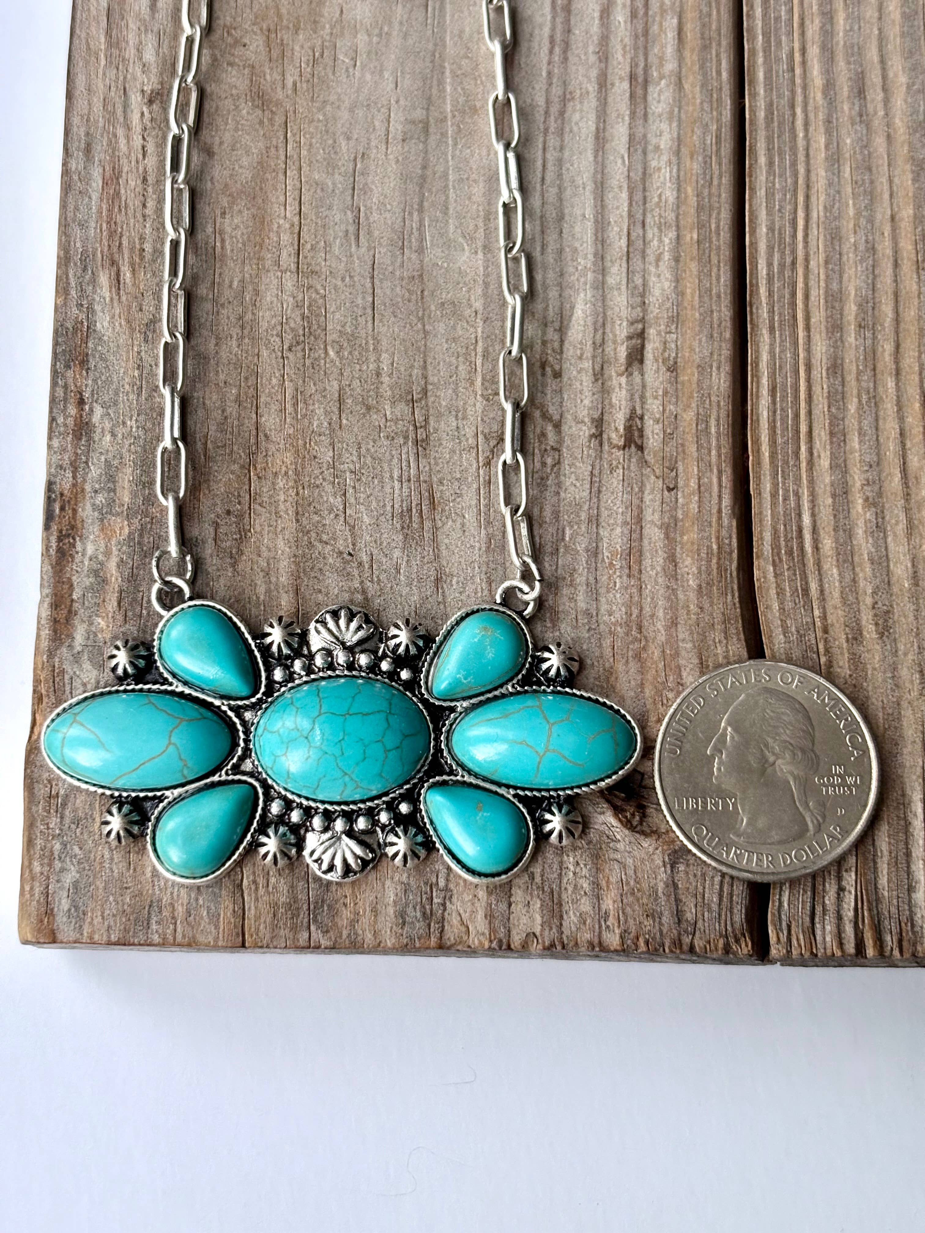 Western Squash Blossom Stone Pendant Necklace