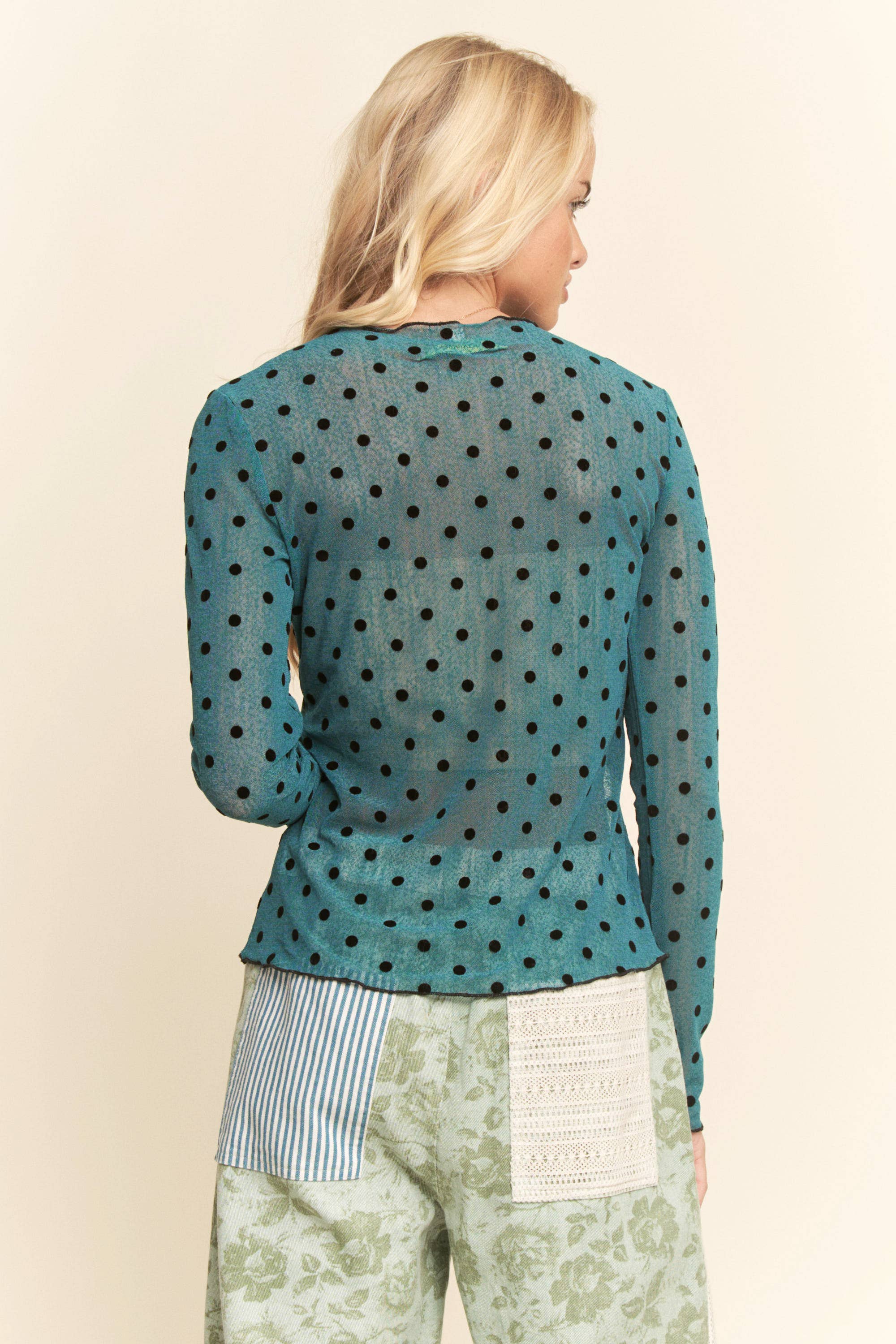 Polka Sheer long-sleeve mesh top