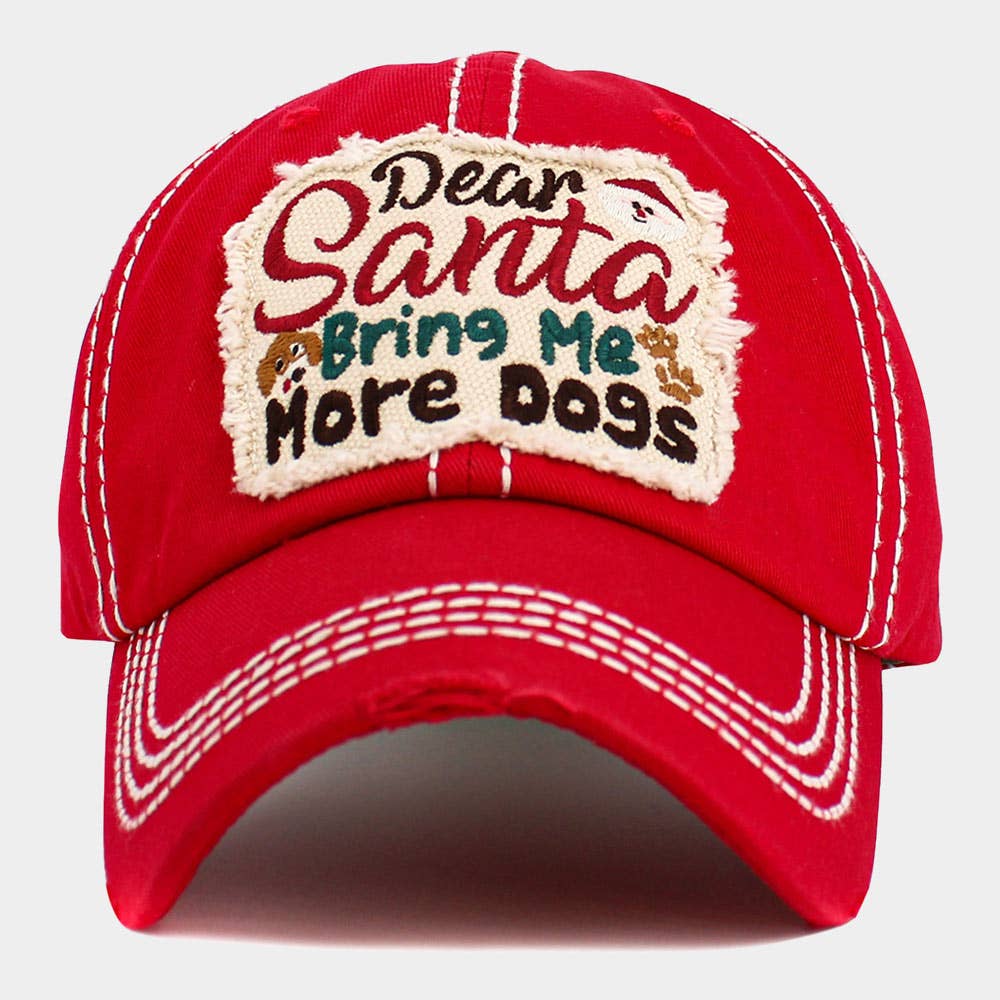 Dear Santa Bring Me More Dogs Message Accented Vintage Baseball Cap