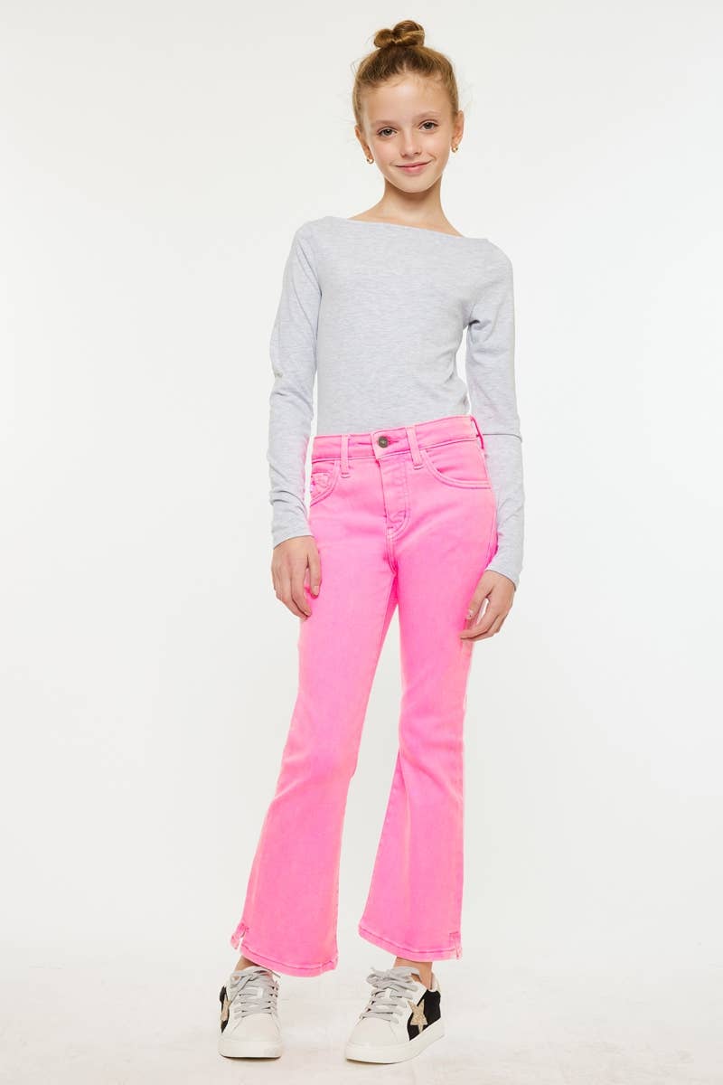 YOUTH HIGH RISE KICK FLARE JEANS NEON PINK