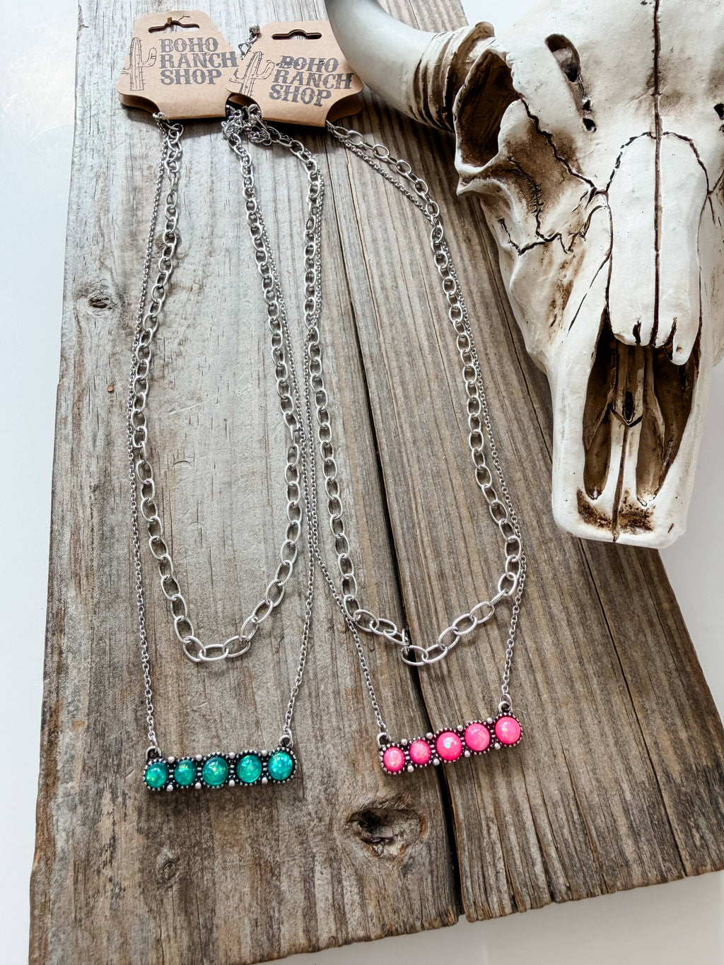 Layered 2 Row Opal Stone Necklace
