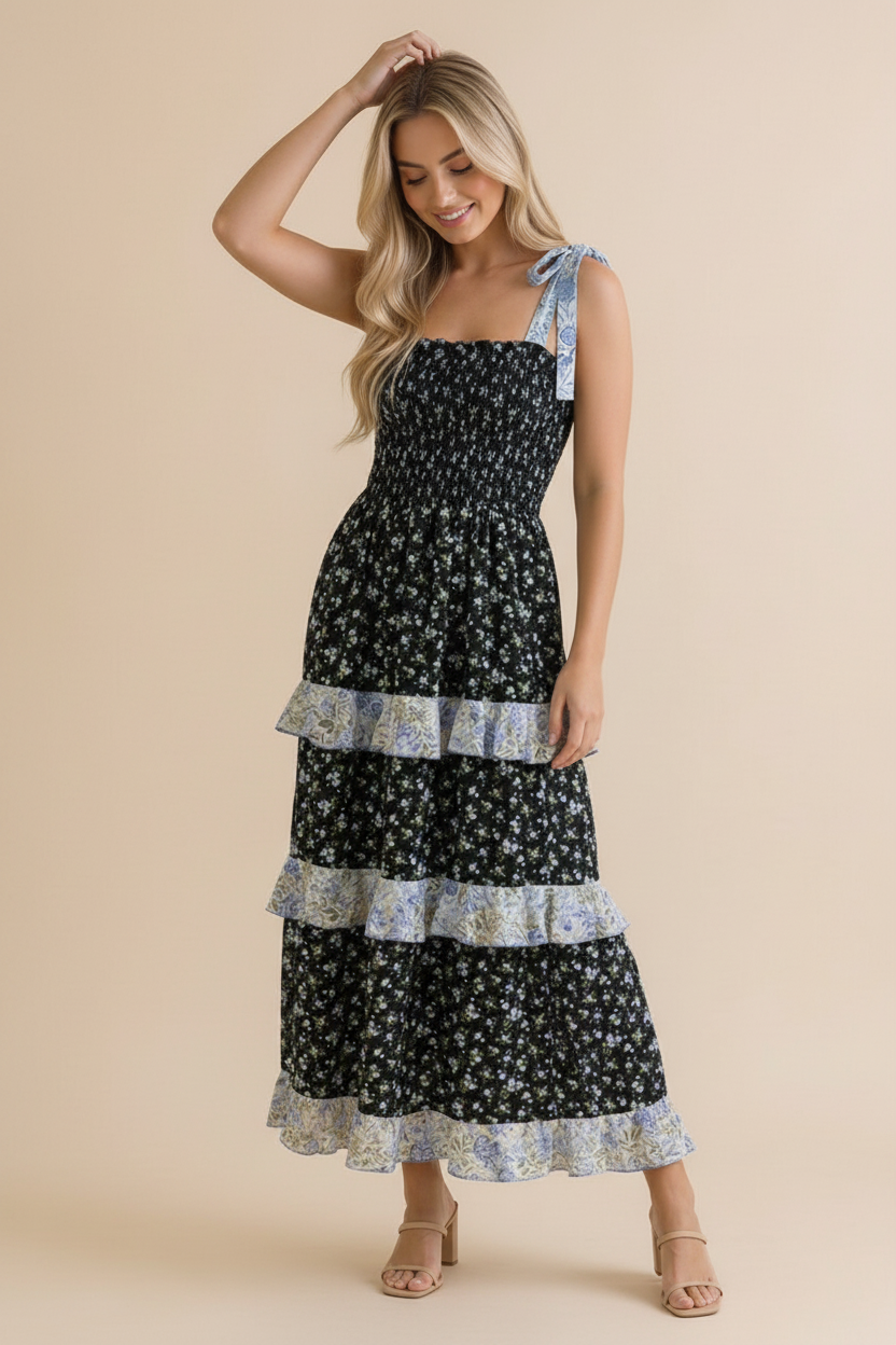 Floral Smocking Tube Top Maxi Dress