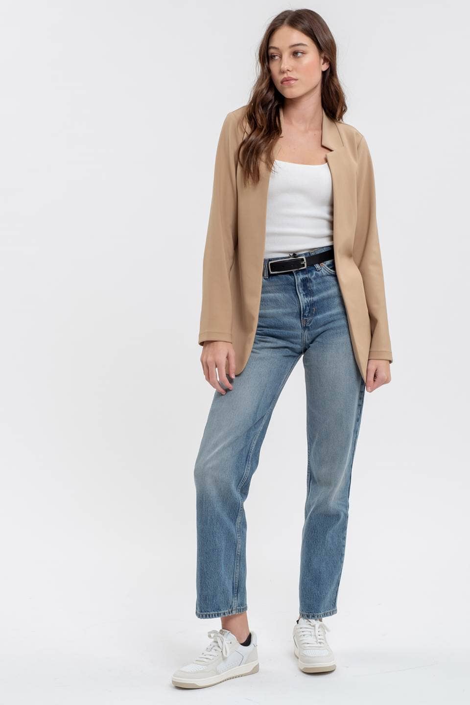 NOTCH COLLAR LONG SLEEVE LONG LINE BLAZER