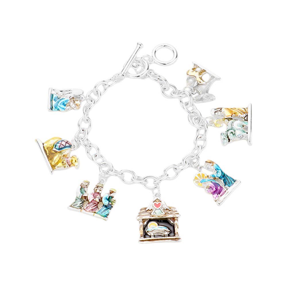 Enamel Jesus Metal Charm Toggle Bracelet