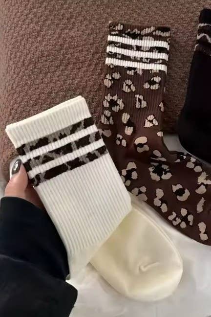 WOMAN ANIMAL LEOPARD HALF CREW THROWBACK SOCKS
