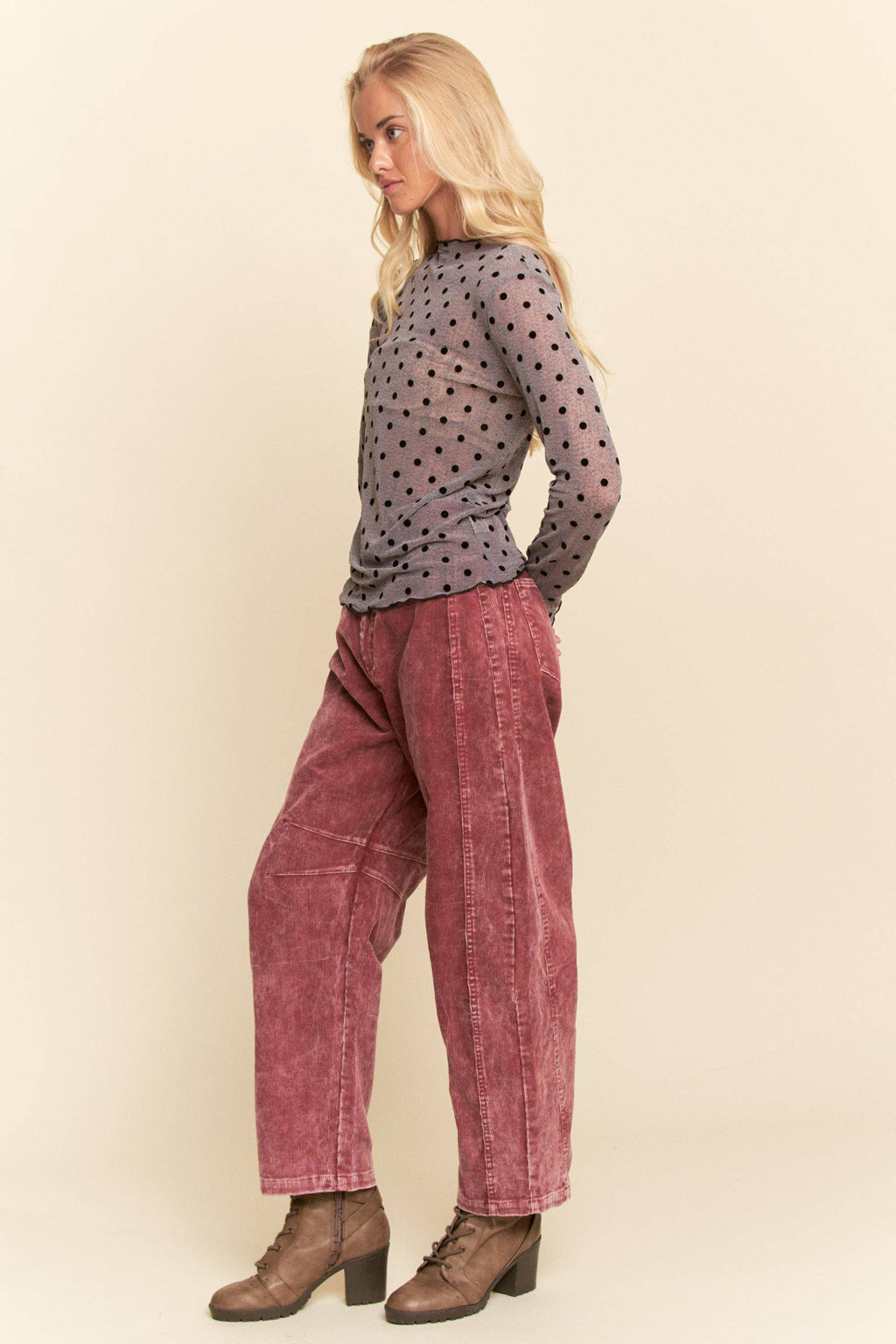 Polka Sheer long-sleeve mesh top