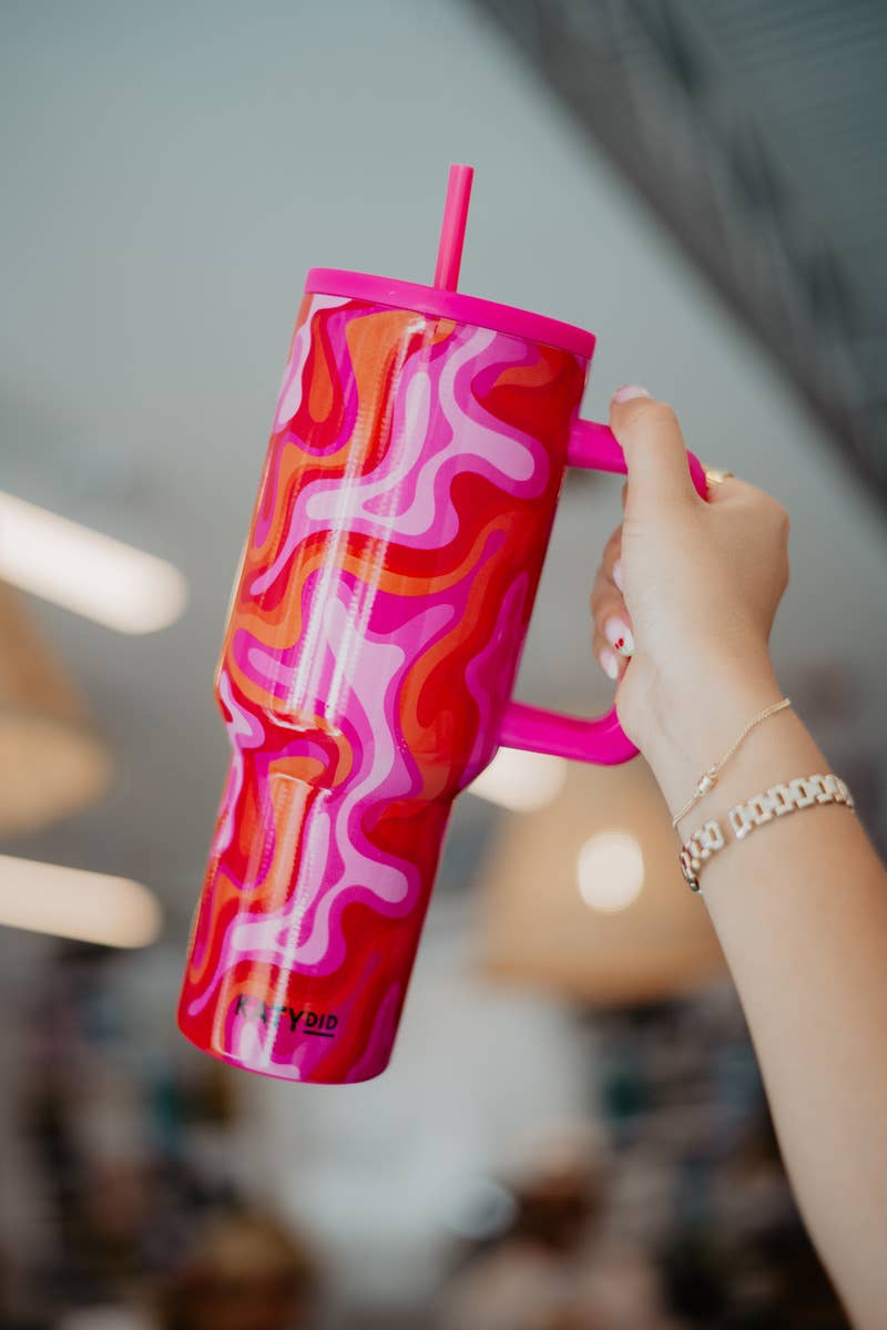 Hot Pink Retro Swirl Stainless Steel Tumbler