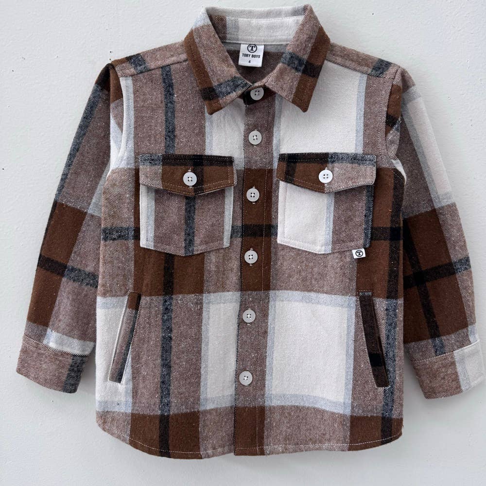 Button Down Flannel Shacket(brown)