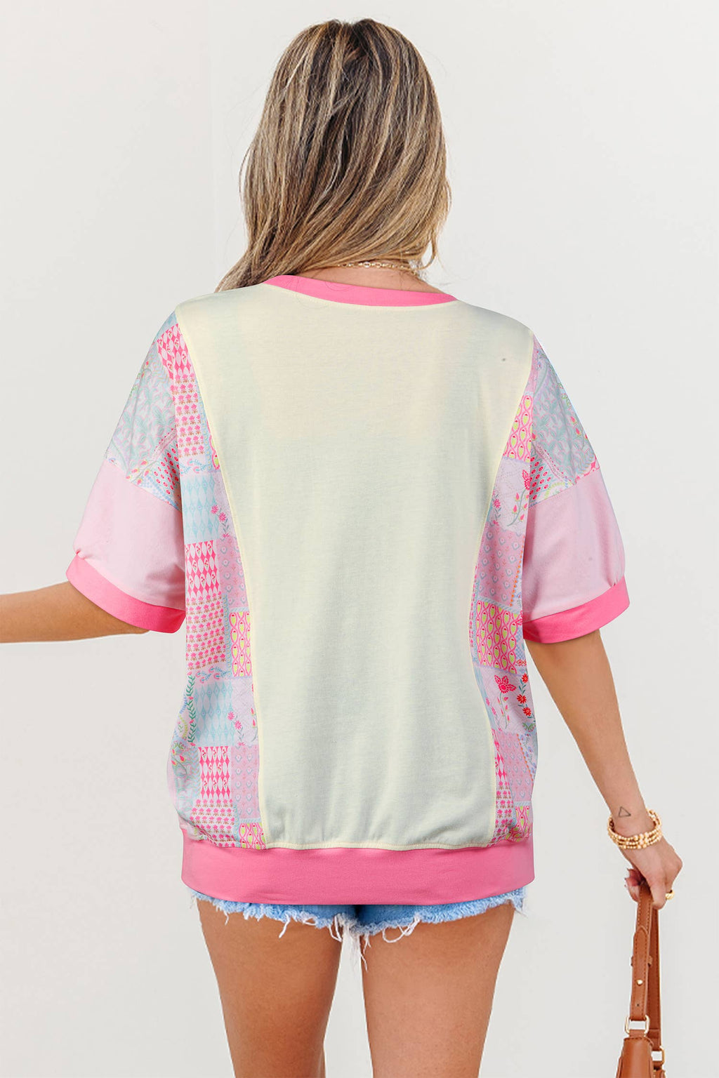 Floral Patchwork Round Neck Short Sleeve T-Shirts